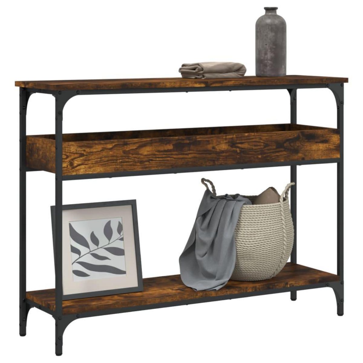 VIDAXL Table console avec etagere chene fume 100x29x75 cm