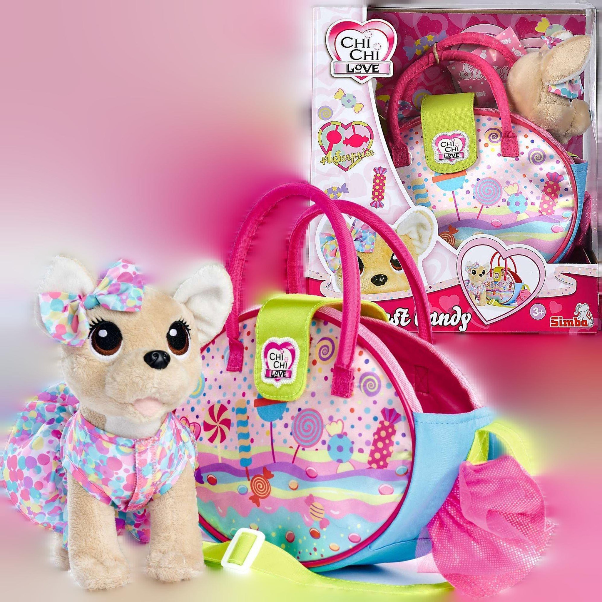 SIMBA Peluche Simba Chi Chi Love beige avec robe à pois colorée
