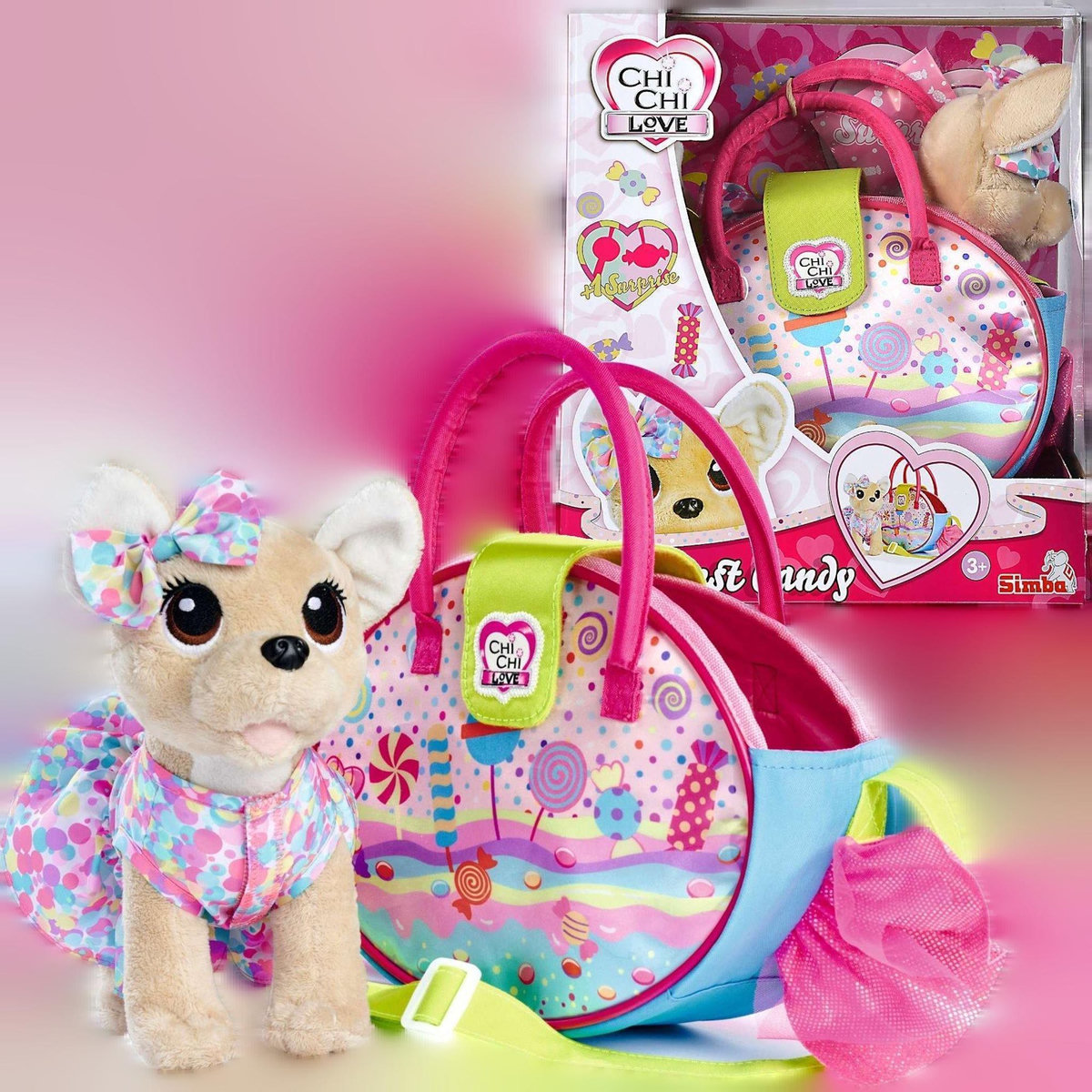 SIMBA Peluche Simba Chi Chi Love beige avec robe à pois colorée