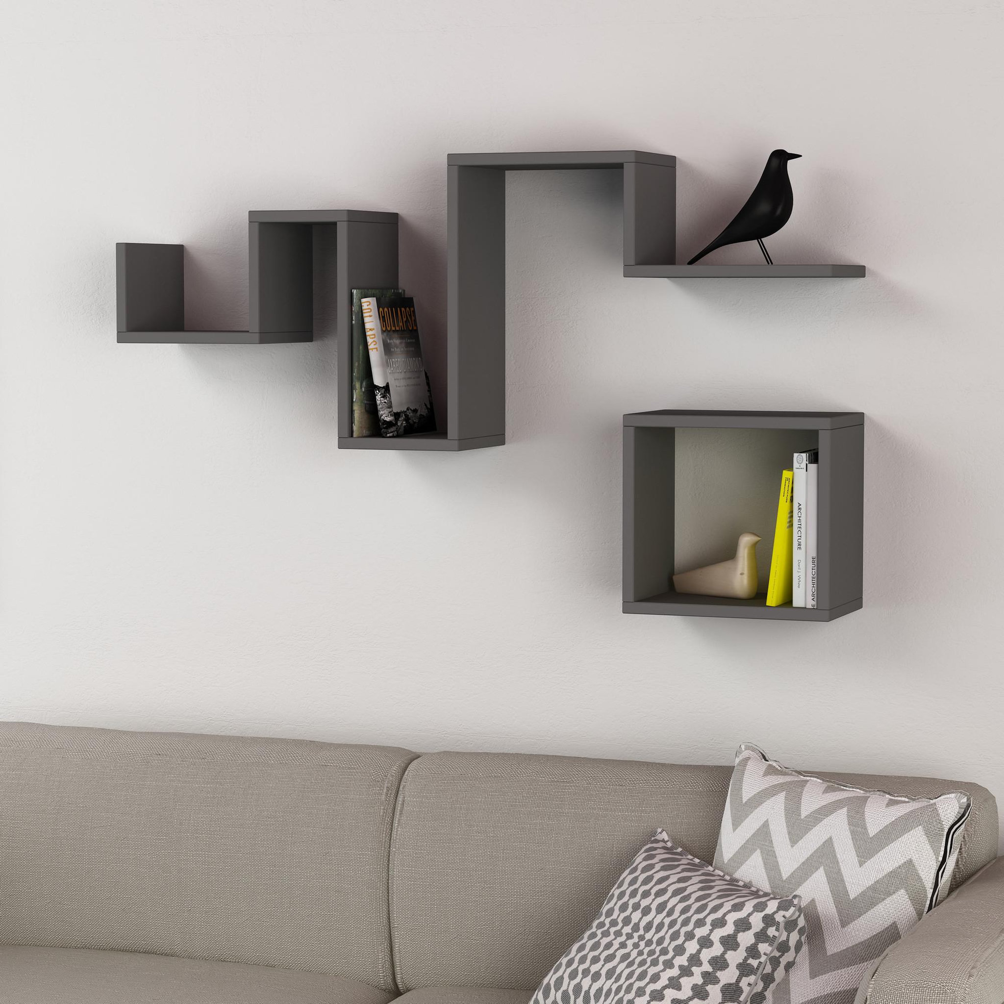 Voir la diapositive 2 : Habitat et Jardin Étagère murale en bois  follow  - 116 x 20 x 45 cm - gris anthracite