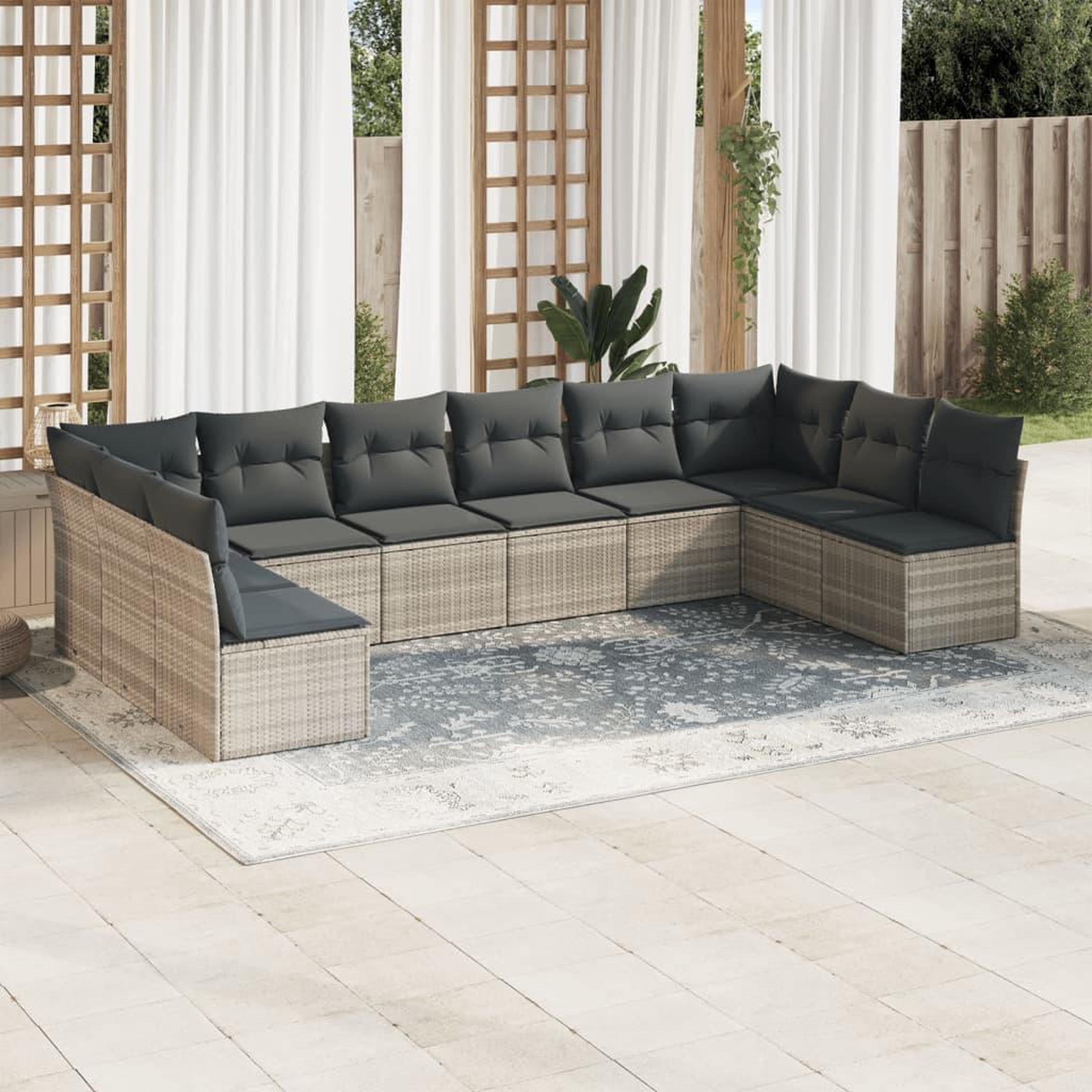 VIDAXL Salon de jardin avec coussins 10 pcs gris clair resine tressee
