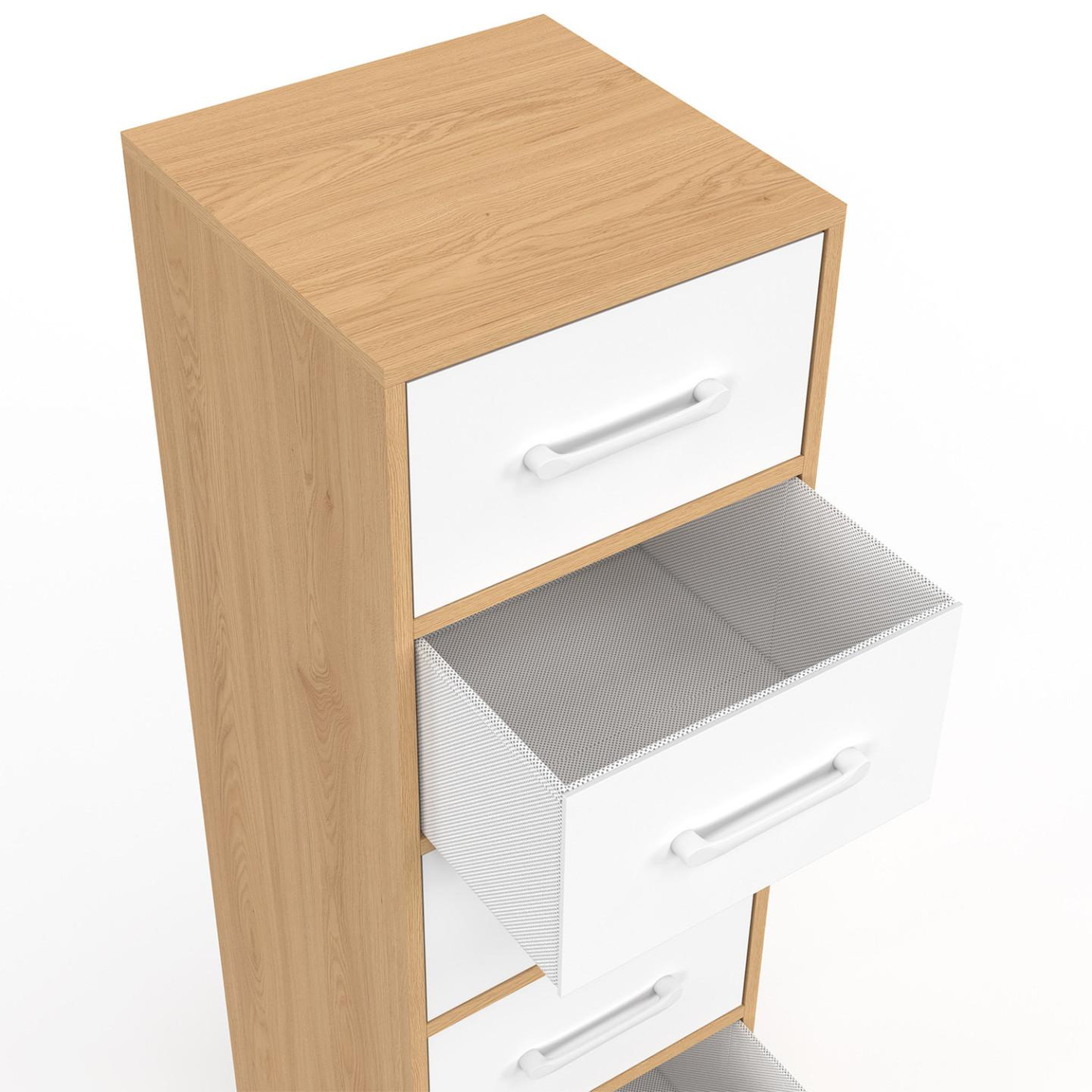 Voir la diapositive 6 : ID MARKET Meuble d'appoint 6 tiroirs uppah 30x30x110 cm chiffonnier pour entrée salle de bain bois façon hêtre et blanc