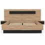 Voir la diapositive 3 : ID MARKET Lit coffre double SANTA avec tête de lit + tables de chevets intégrées et sommier 140 x 190 cm bois et noir
