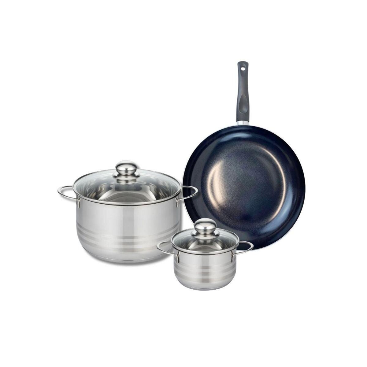 ELO Ensemble de 1 Poêle de cuisson 28 cm et 2 faitouts 14 et 24 cm Elo Prima Brillant