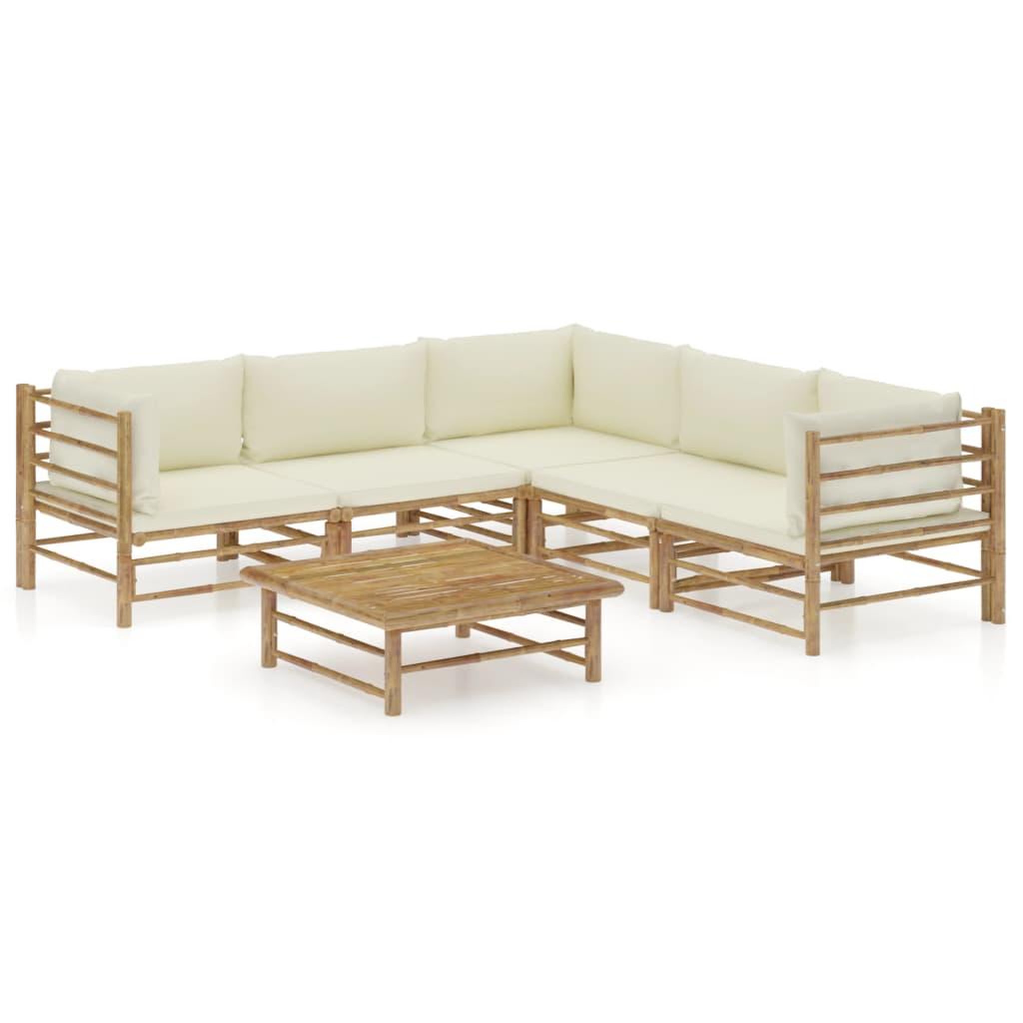 VIDAXL Salon de jardin 6 pcs avec coussins blanc creme bambou