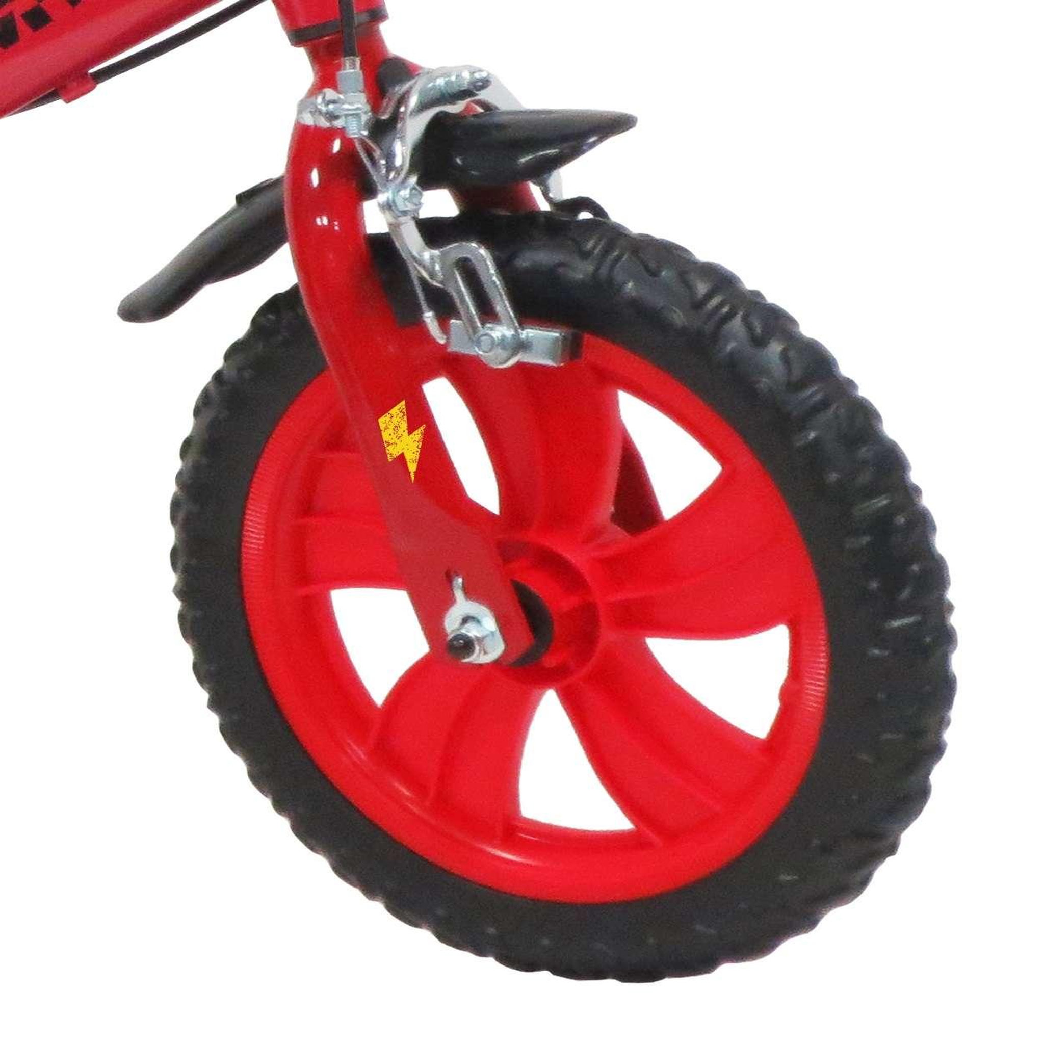 Voir la diapositive 4 : Disney Cars Vélo enfant - Modèle 12'' Cars pour enfant de 85/100 cm avec stabilisateurs - Plaque décorative avant - Porte bidon - 2 freins et roues à bâtons