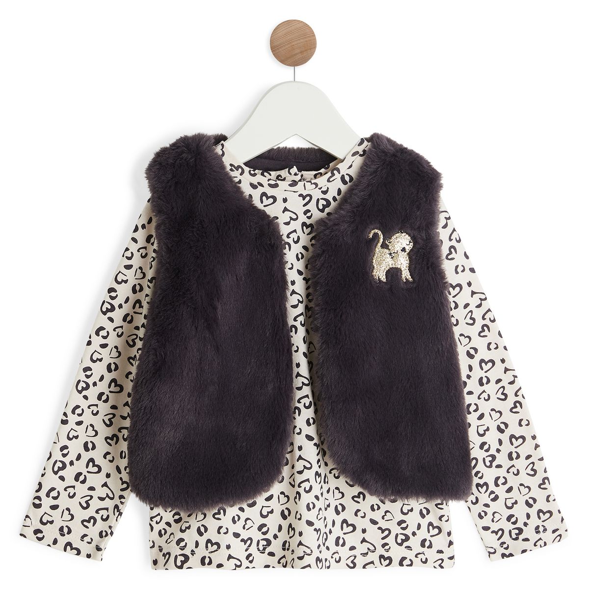 INEXTENSO Ensemble t-shirt manches longues + gilet en fourrure bébé fille