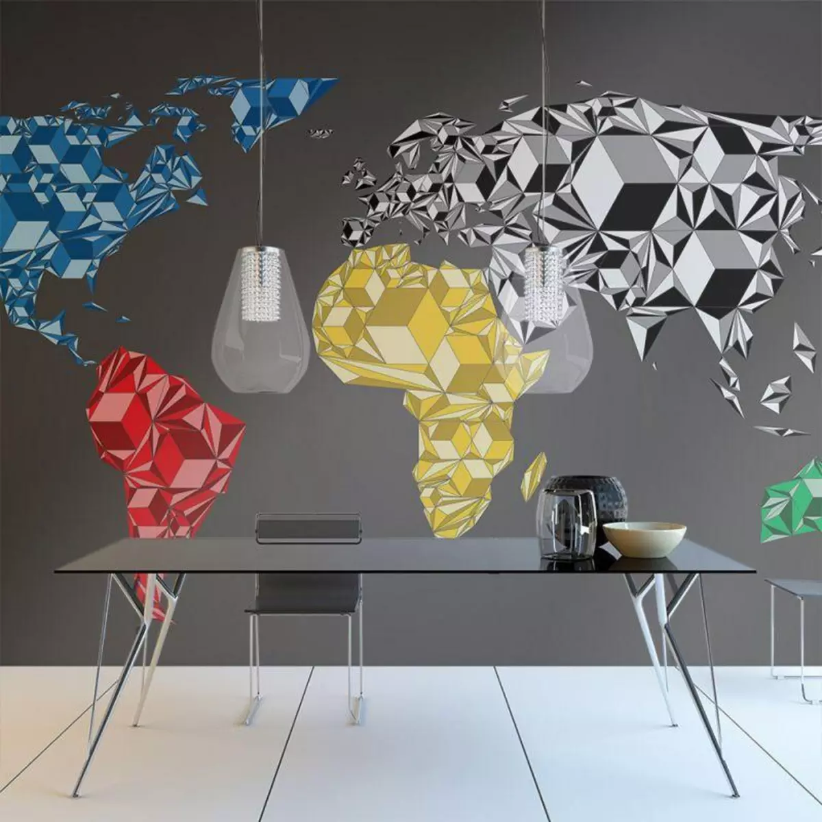 Paris Prix Papier Peint  Map of the World Colorful Solids 