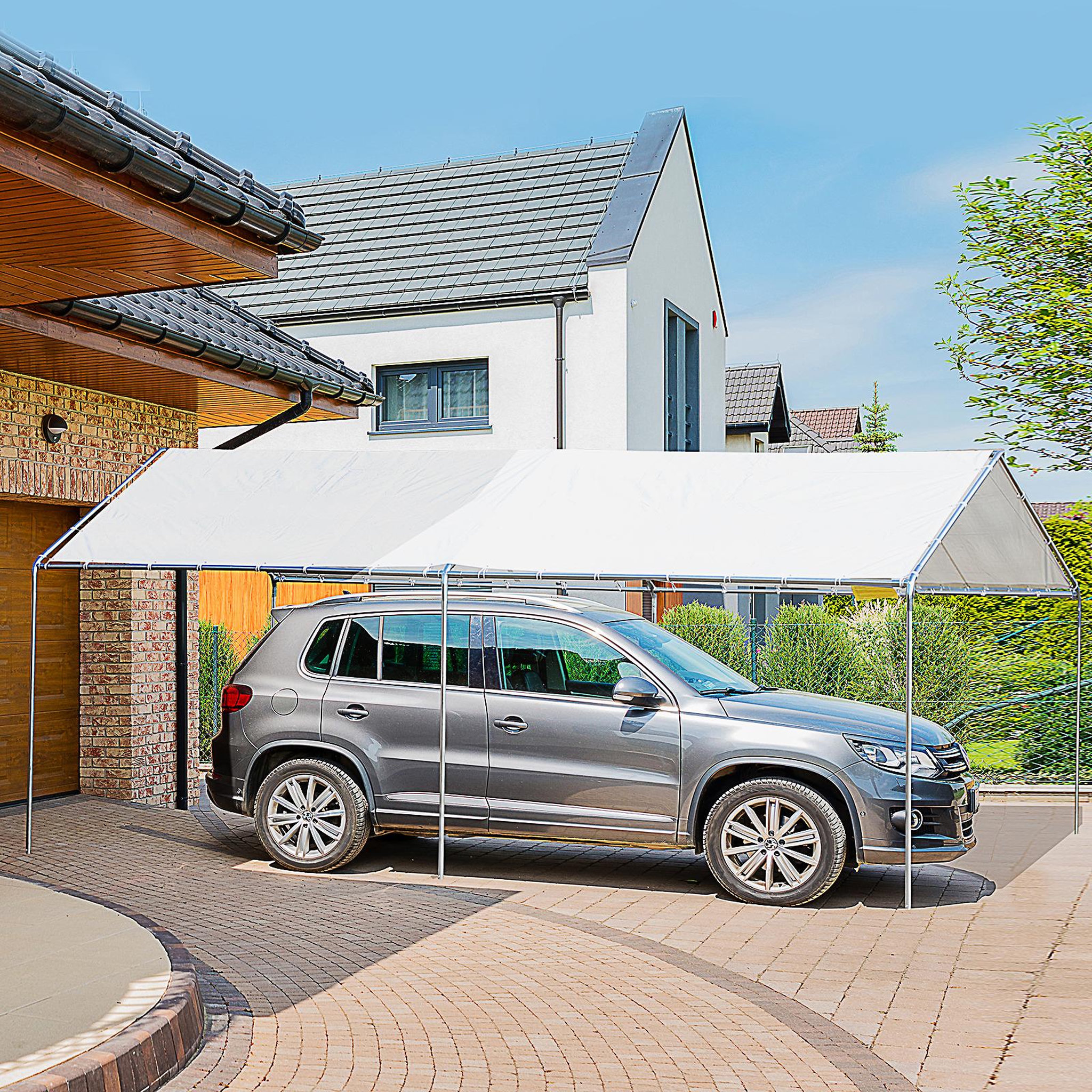Voir la diapositive 2 : OUTSUNNY Carport auvent pour voiture 5,95L x 2,90l x 2,60H m acier galvanisé robuste PE haute densité