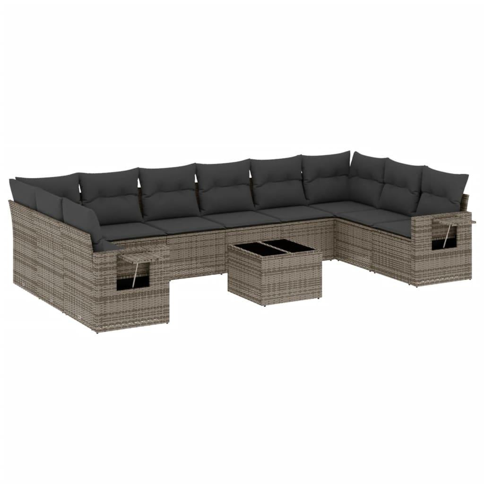 Voir la diapositive 2 : VIDAXL Salon de jardin 11 pcs avec coussins gris resine tressee