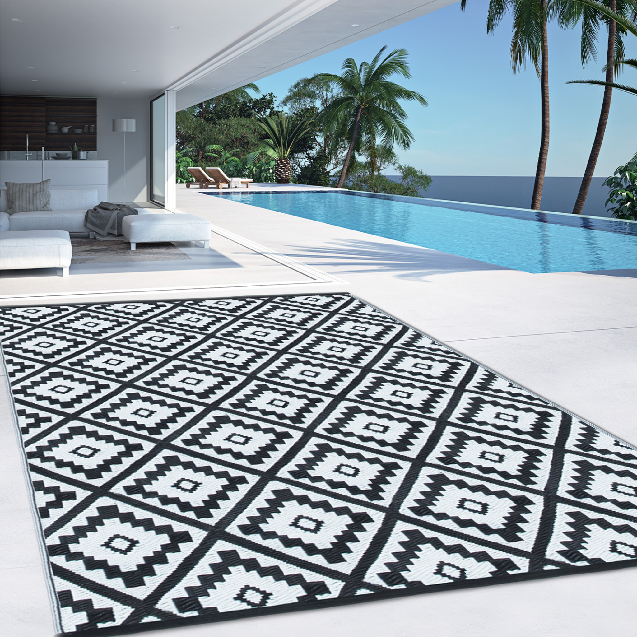 Voir la diapositive 3 : ID MARKET Tapis extérieur bahamas noir 160 x 260 cm