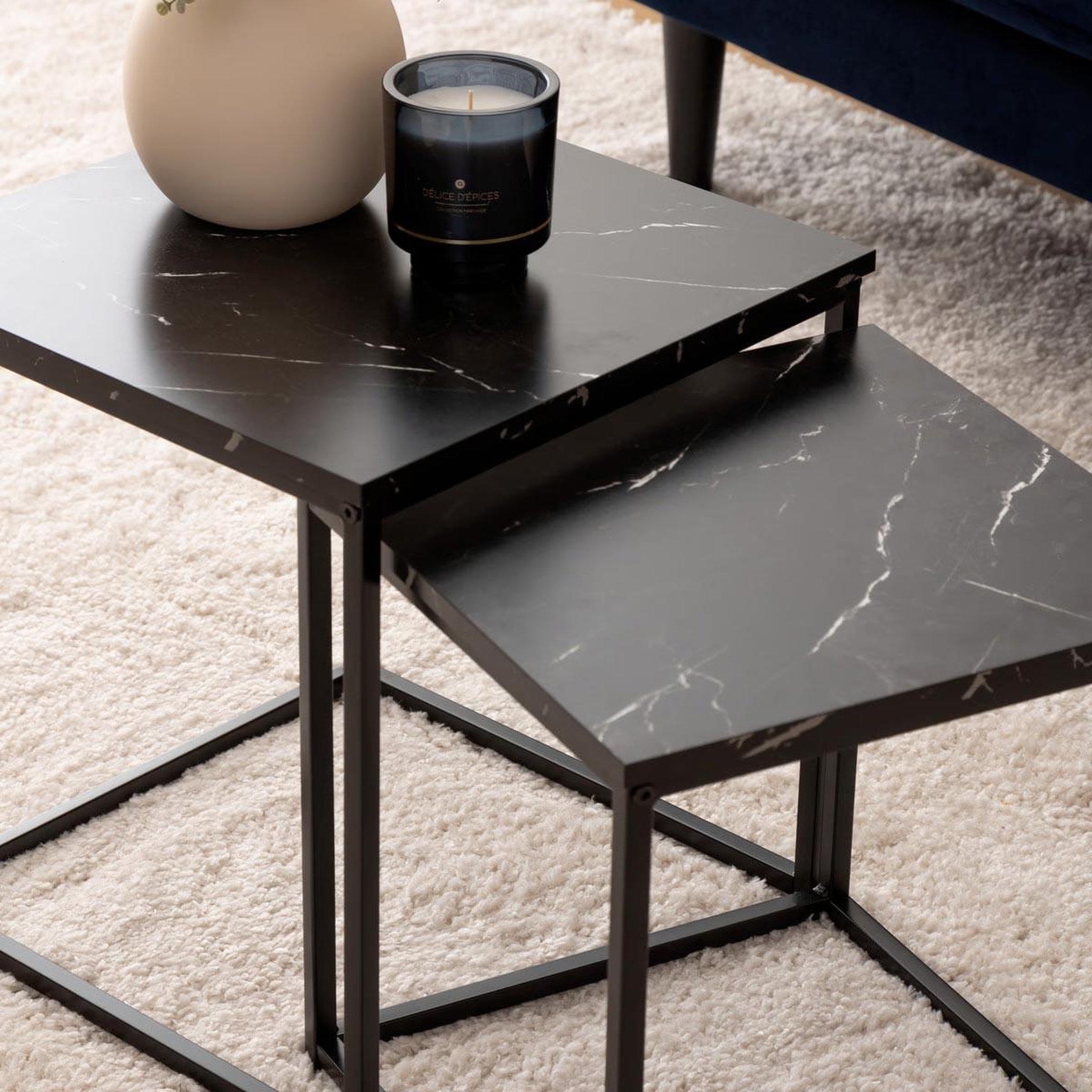 Voir la diapositive 6 : ATMOSPHERA Lot de 2 tables d'appoint gigognes  jones  40cm noir