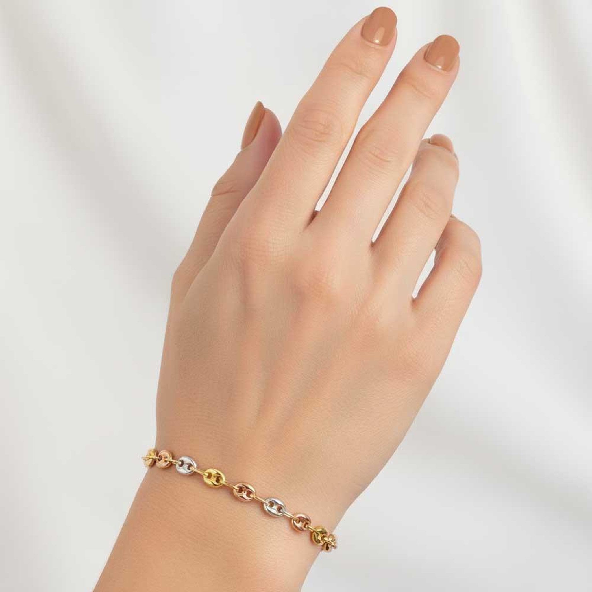 Voir la diapositive 2 : L'ATELIER D'AZUR Bracelet 3 Ors - Tricolore Jaune Blanc Rose - Grain de Café - Femme