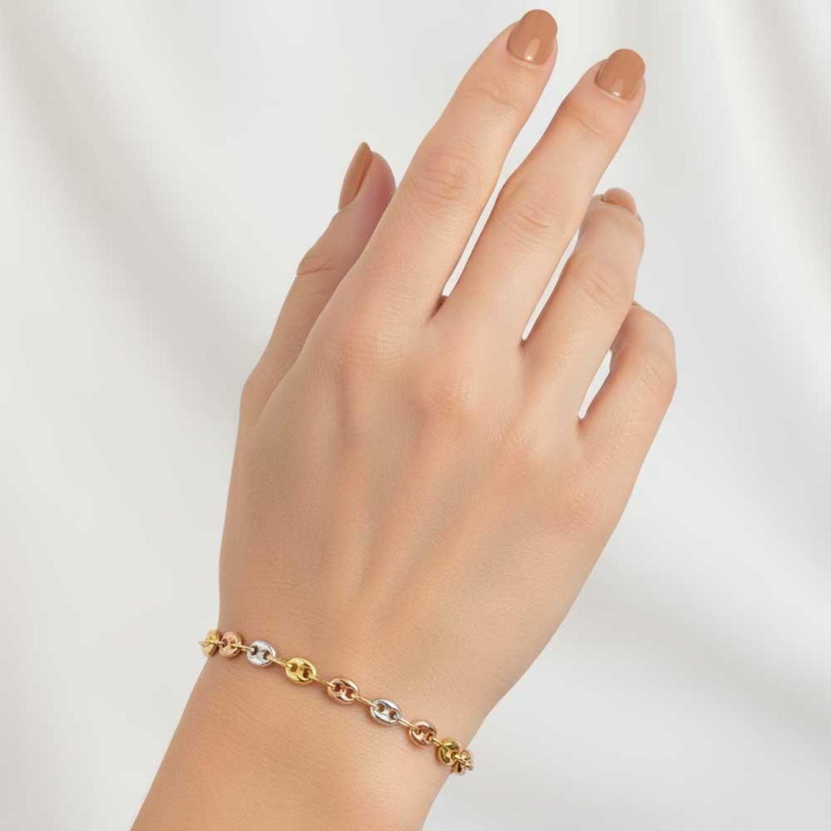 L'ATELIER D'AZUR Bracelet 3 Ors - Tricolore Jaune Blanc Rose - Grain de Café - Femme