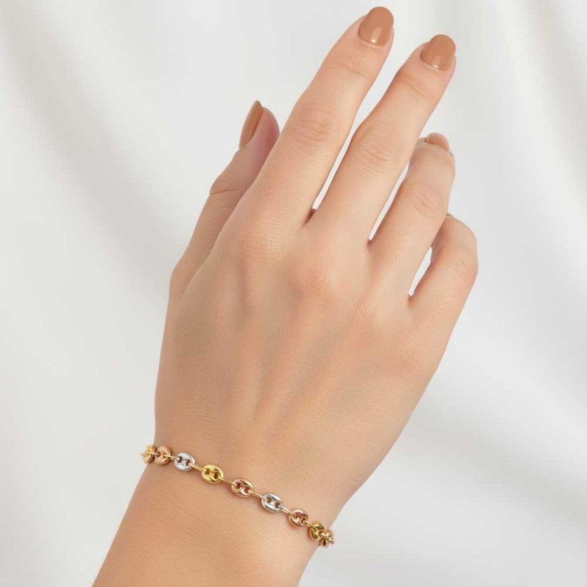 L'ATELIER D'AZUR Bracelet 3 Ors - Tricolore Jaune Blanc Rose - Grain de Café - Femme