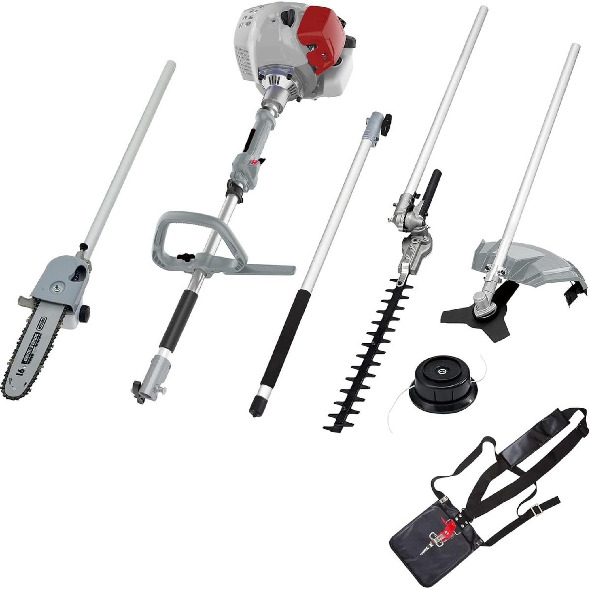 Ikra Débroussailleuse thermique multifonction 4en1 32,6 cm³ 1kW Élagueuse Taille-haie Fil + Lame 3 dents Rallonge IKRA