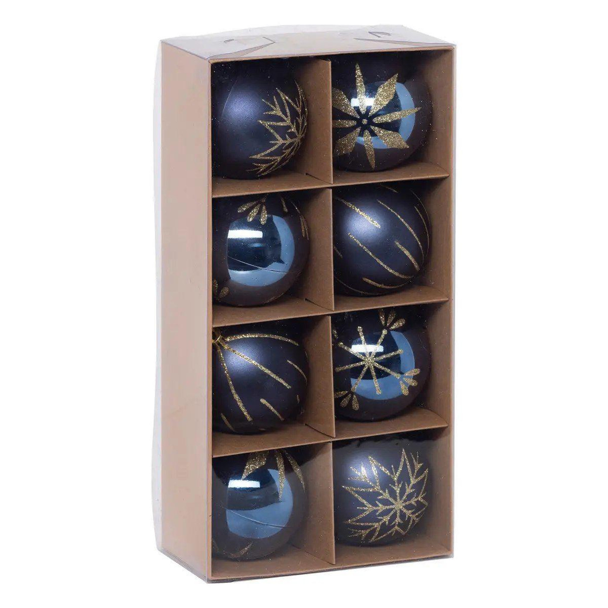 ATMOSPHERA Lot de 8 boules de noël  maison des couleurs  8cm bleu & or