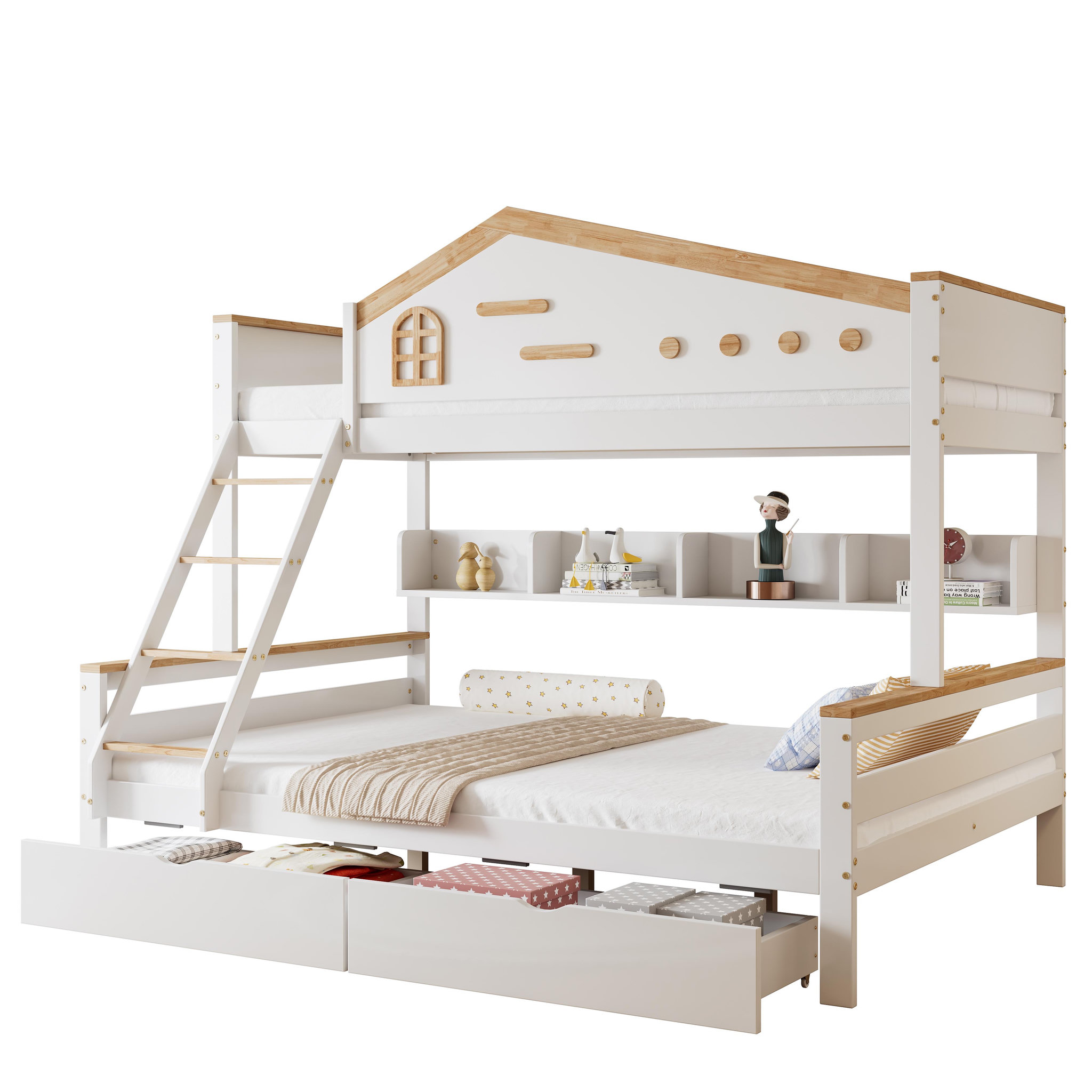 MERAX Lit superposé 90x200(140x200)cm bois et mdf coloris blanc+naturel
