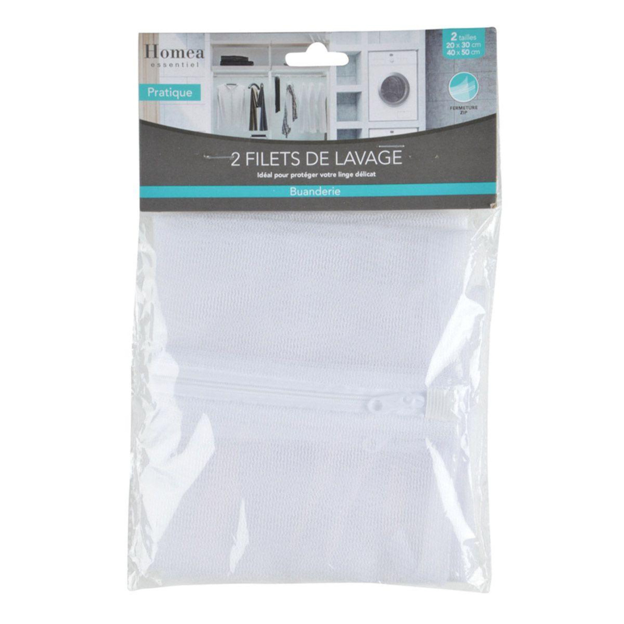 Voir la diapositive 1 : HOMEA Lot de 2 filets de lavage  machine  50cm blanc