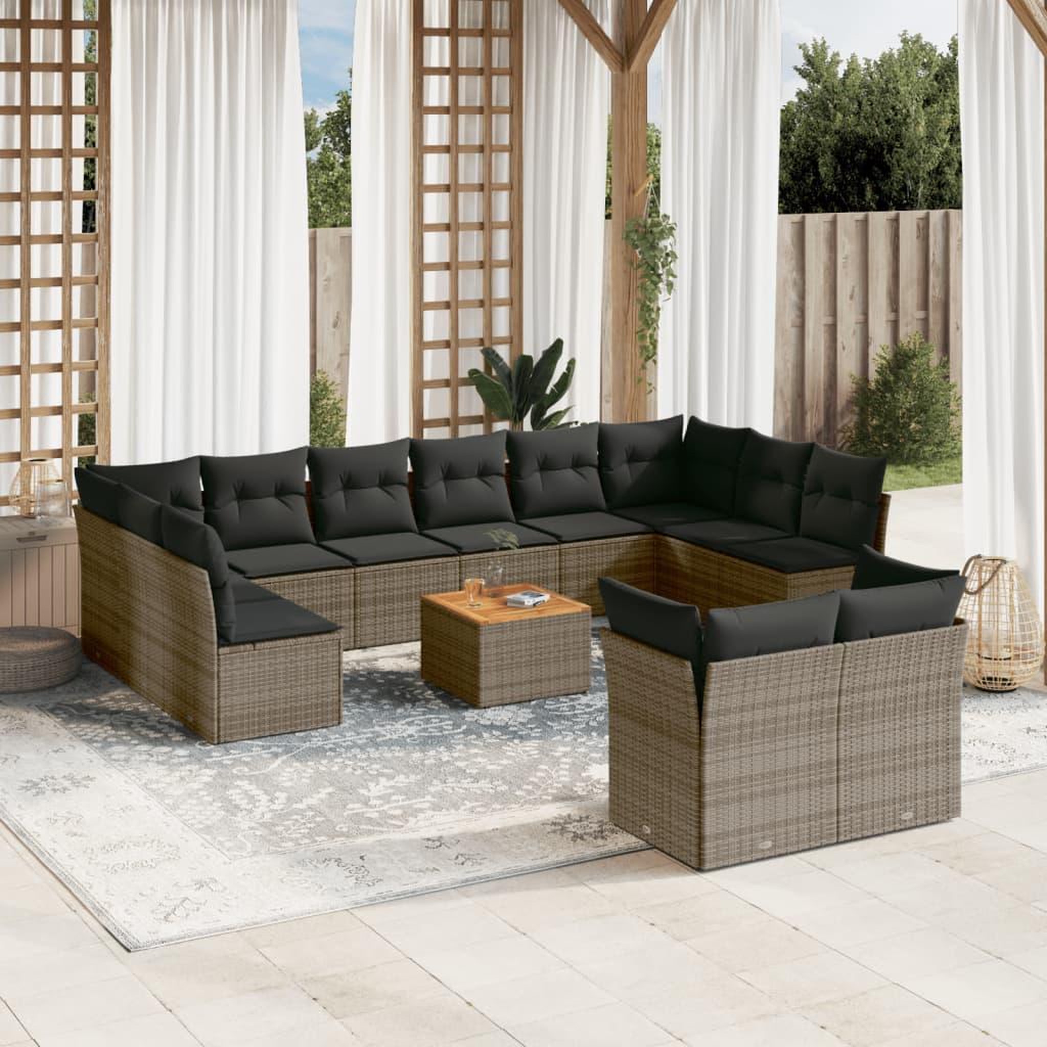VIDAXL Salon de jardin avec coussins 13 pcs gris resine tressee