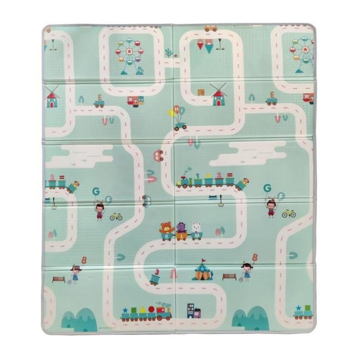 TINEO Maxi tapis d'éveil réversible - TINEO - 150 x 180 cm - Facade animaux / Circuit de voitures