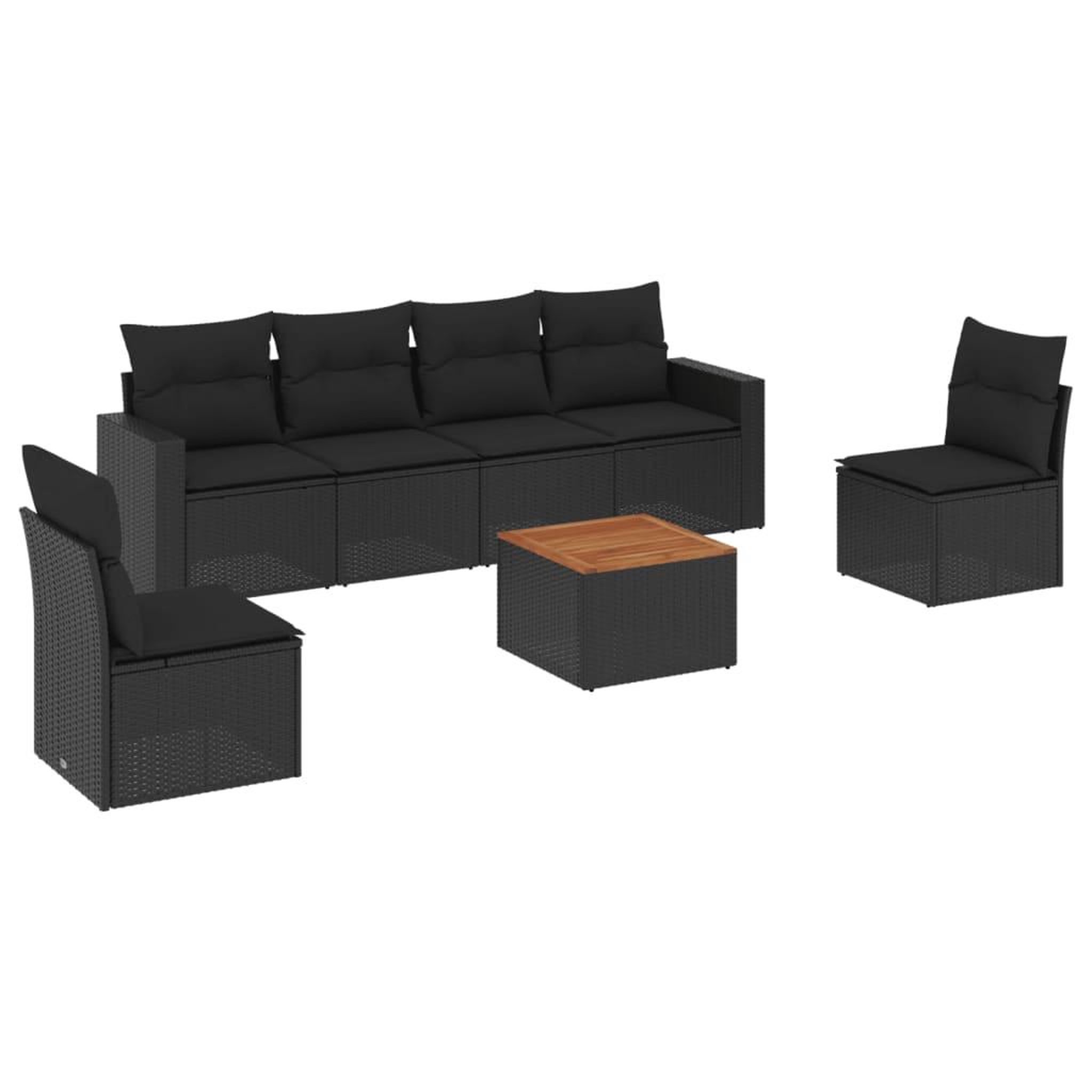 Voir la diapositive 2 : VIDAXL Salon de jardin 7 pcs avec coussins noir resine tressee