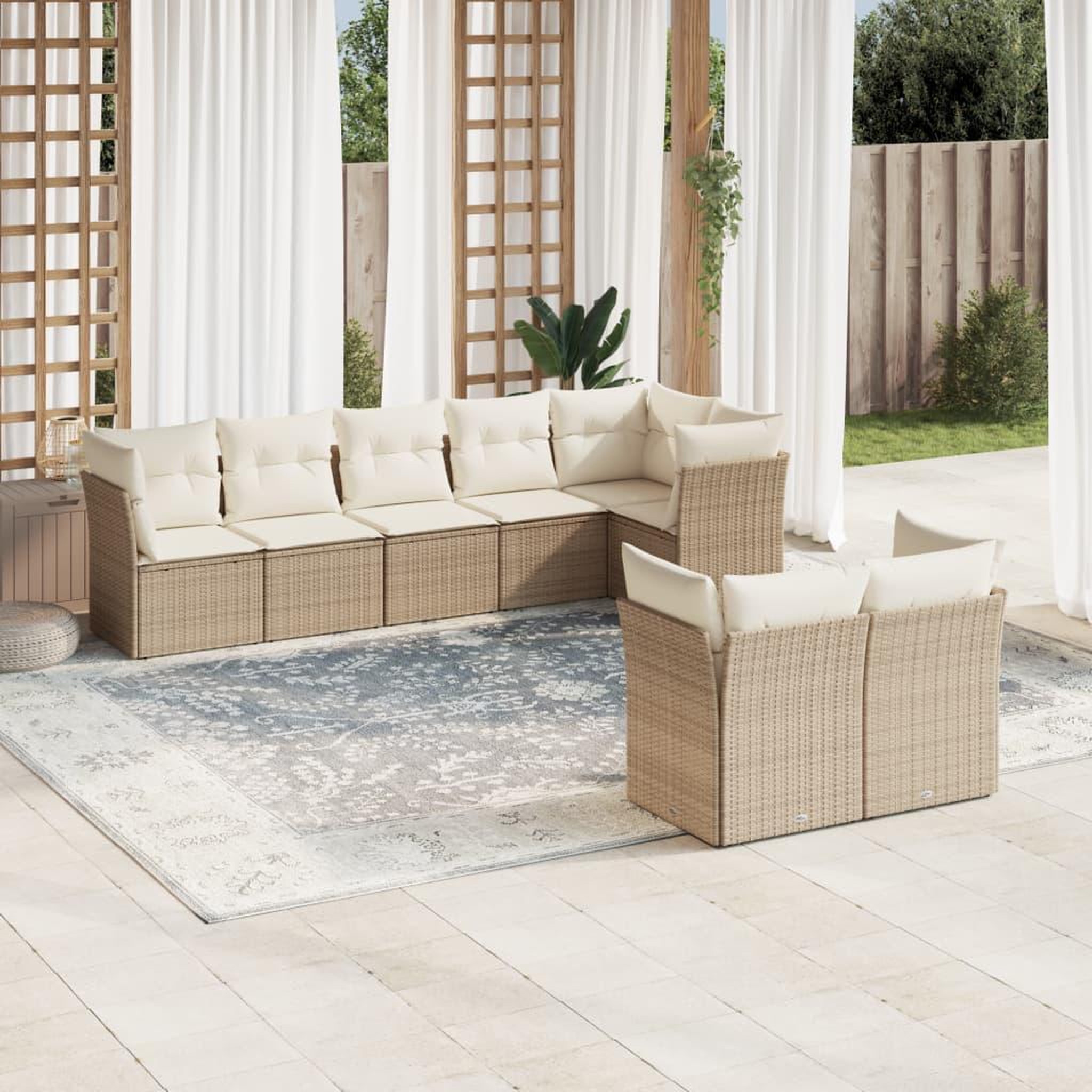 VIDAXL Salon de jardin avec coussins 8 pcs beige resine tressee
