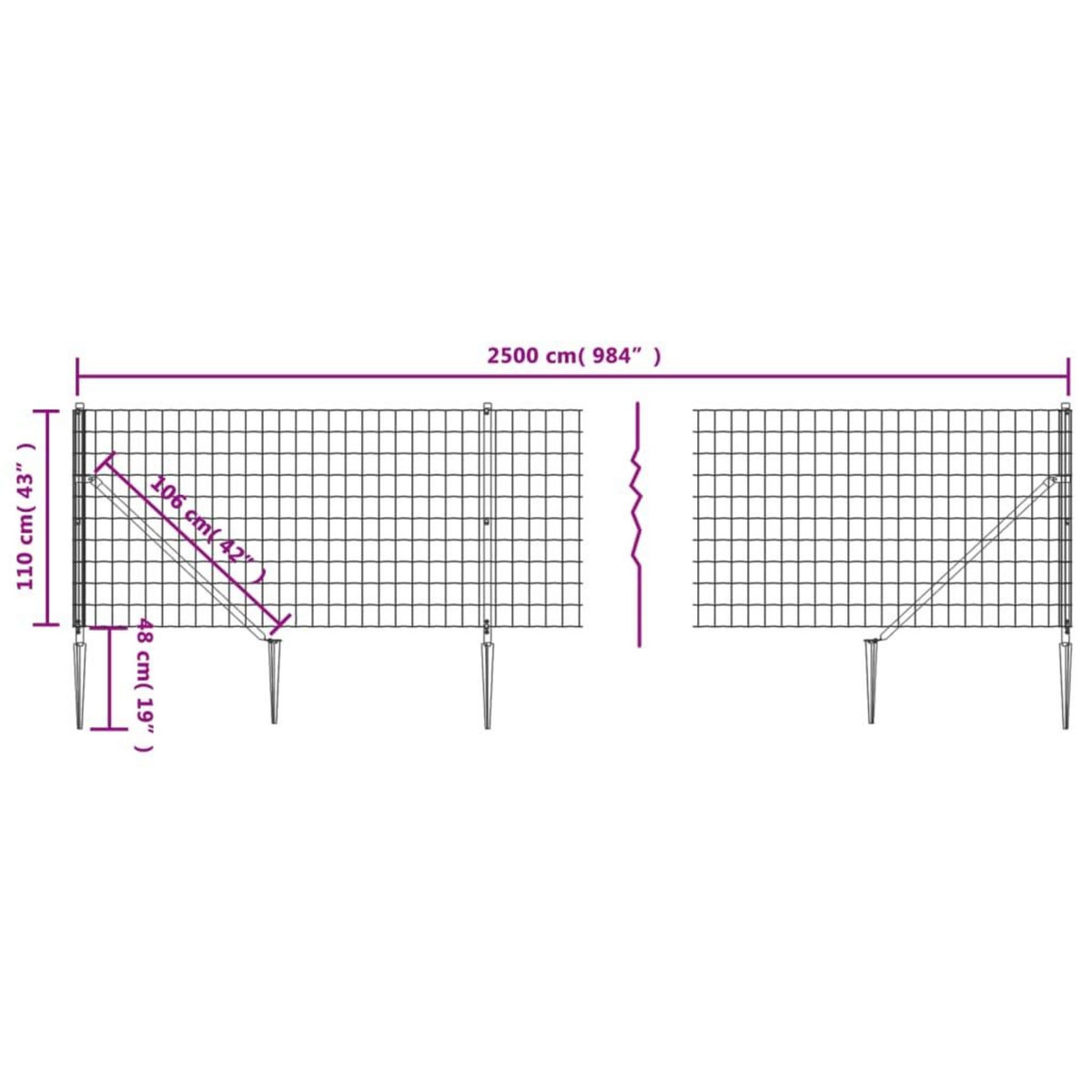 VIDAXL Cloture en treillis metallique et piquet d'ancrage vert 1,1x25m
