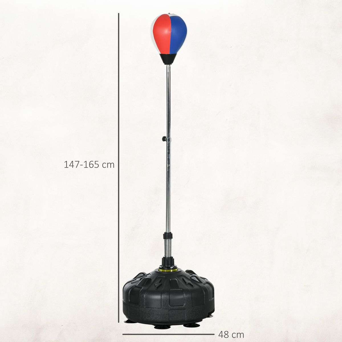 HOMCOM Punching ball sur pied hauteur réglable H.147 -165cm - ressort central, socle ventouses - bleu blanc rouge