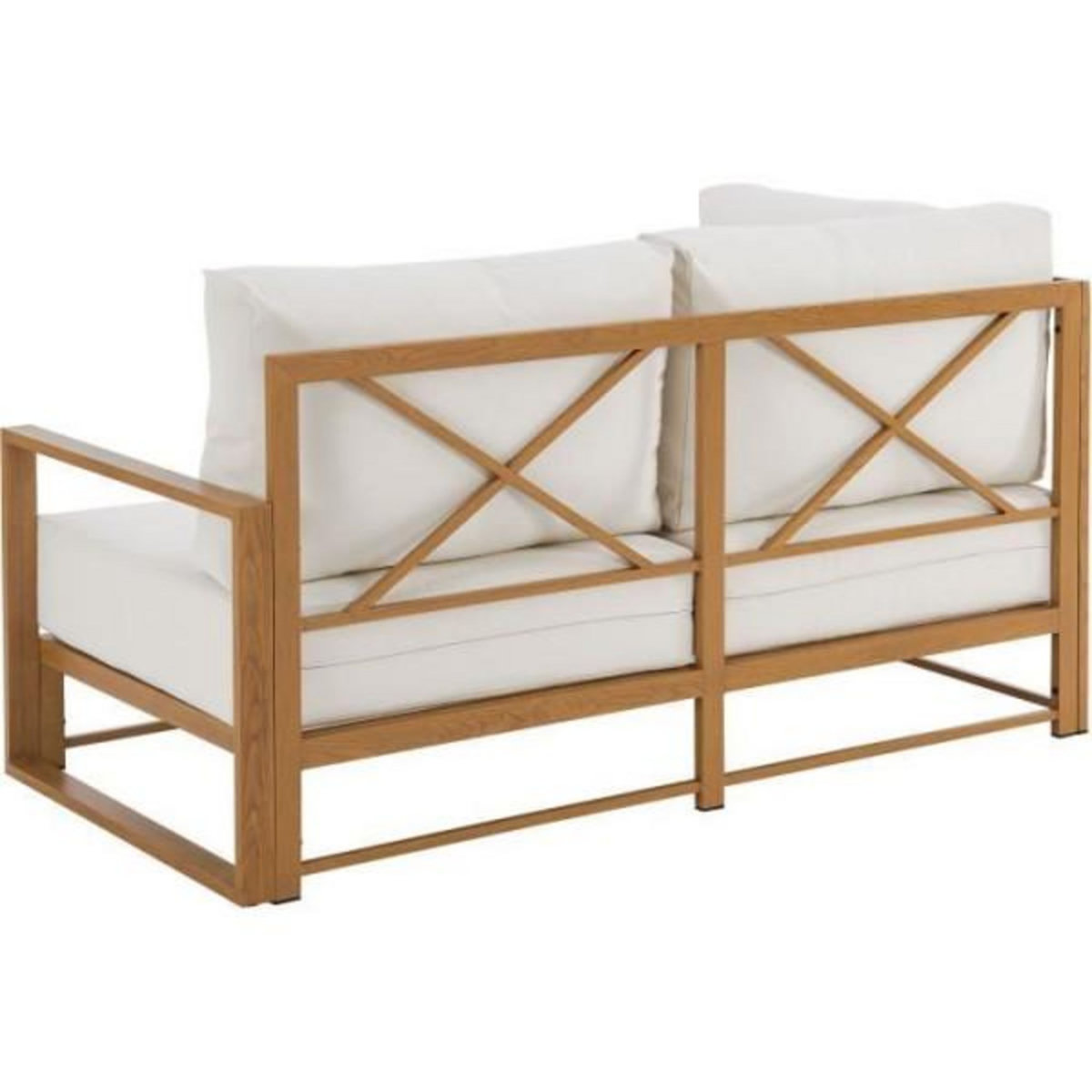 MARKET24 Salon de jardin canapé d'angle SANTA - Aluminium effet bois - 5 personnes - Ecru