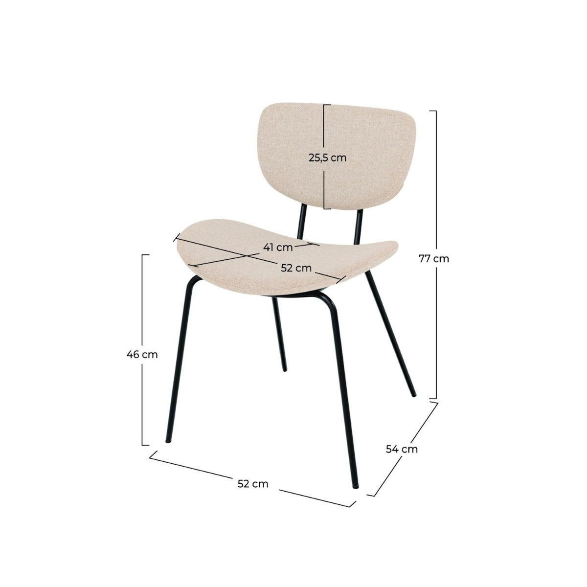 Rendez vous déco Lot de 2 chaises en tissu beige et pieds en métal noir-Verner