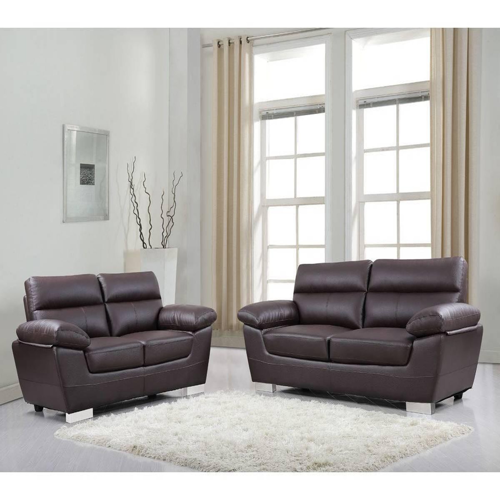 Voir la diapositive 3 : Habitat et Jardin Canapé fixe en cuir reconstitué et PVC  Dallas  - 210 x 88 x 90 cm - 3 places - Chocolat