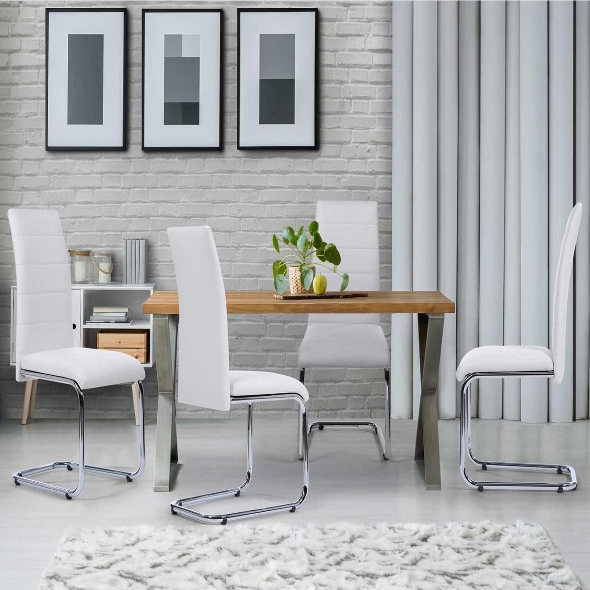 ID MARKET Lot de 4 chaises MIA blanches pour salle à manger