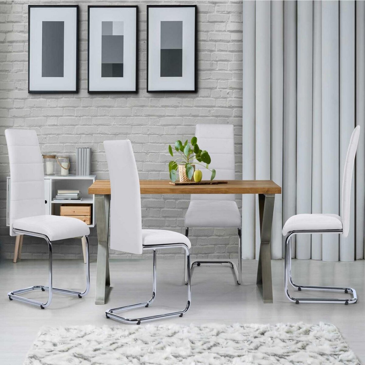 ID MARKET Lot de 4 chaises MIA blanches pour salle à manger