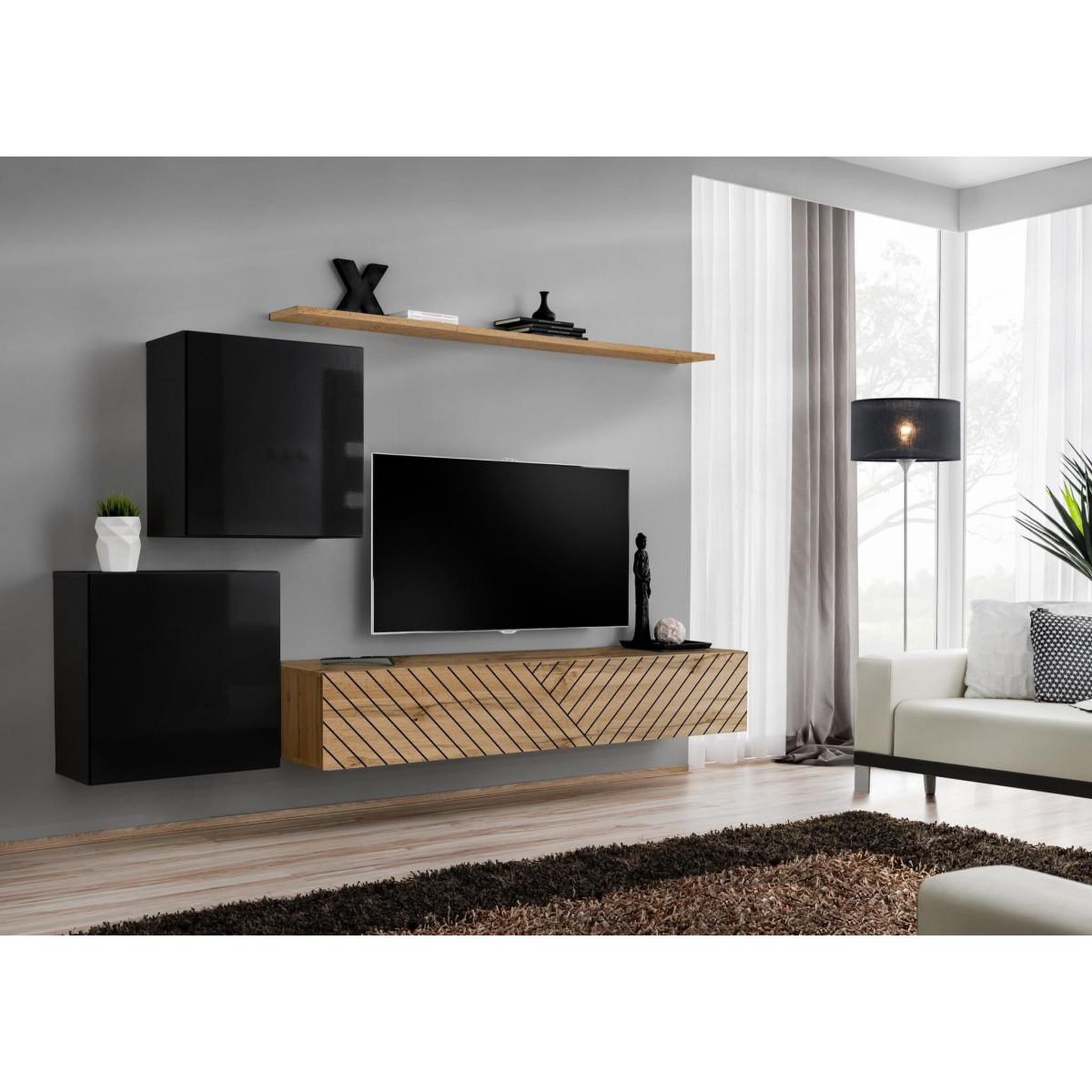 Voir la diapositive 2 : Paris Prix Ensemble meuble tv  switch lamel v  250cm naturel & noir