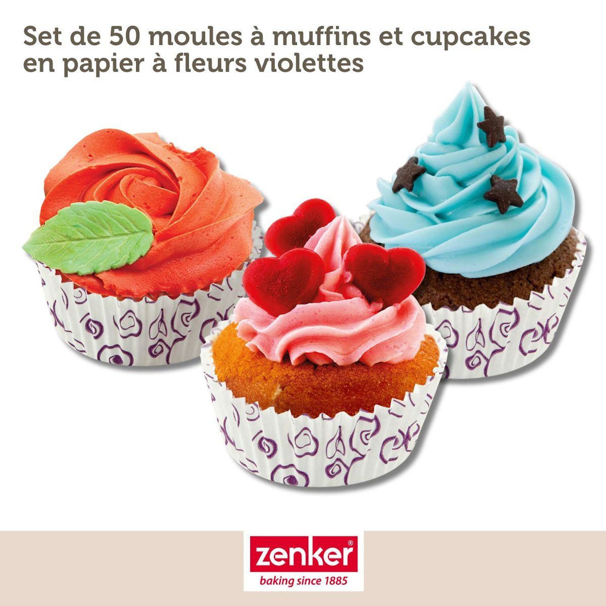 ZENKER Set pâtisserie avec 50 moules à muffins en papier, 2 bols à mixer, verre mesureur et spatule Zenker