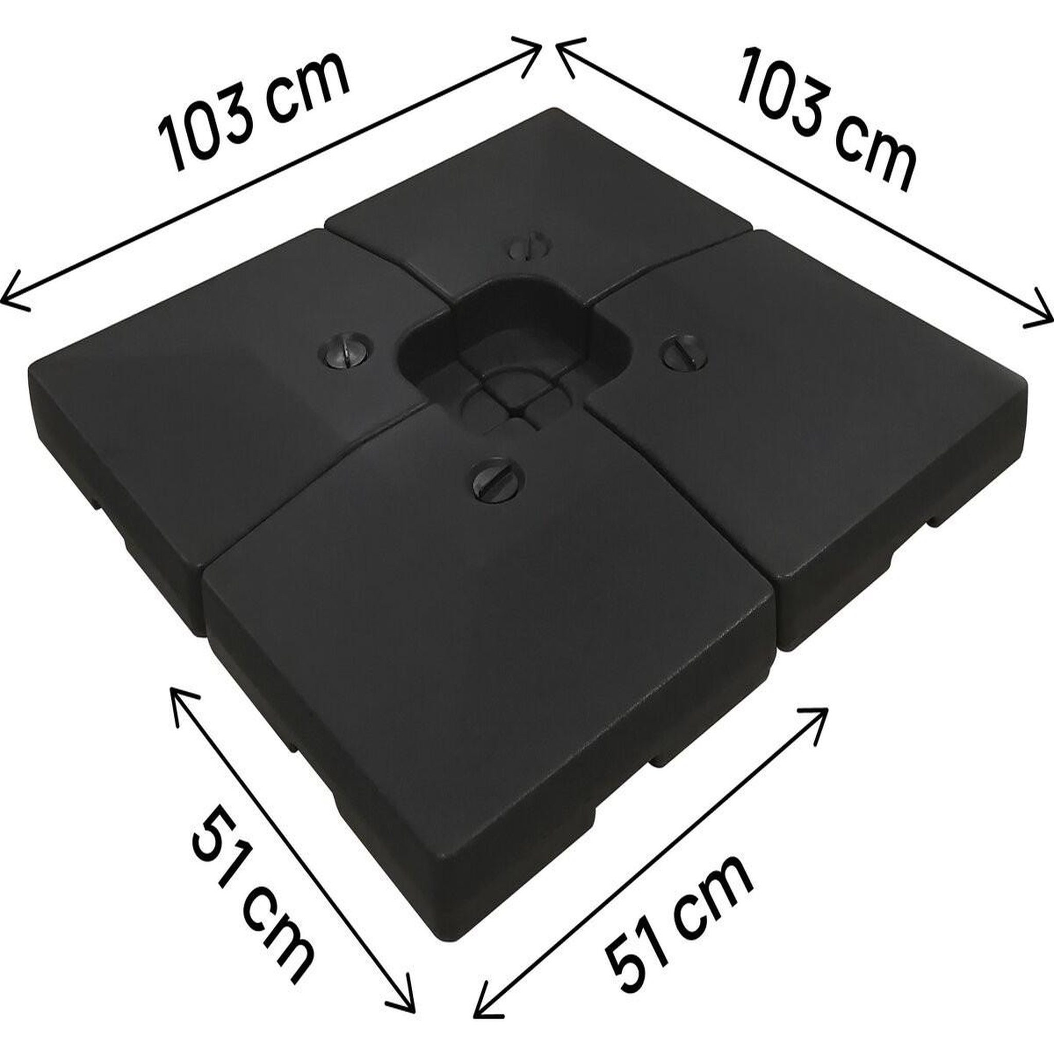 Voir la diapositive 3 : Habitat et Jardin 4 dalles à lester pour gros parasol déporté - 4 x 3 - 104 kg - noir