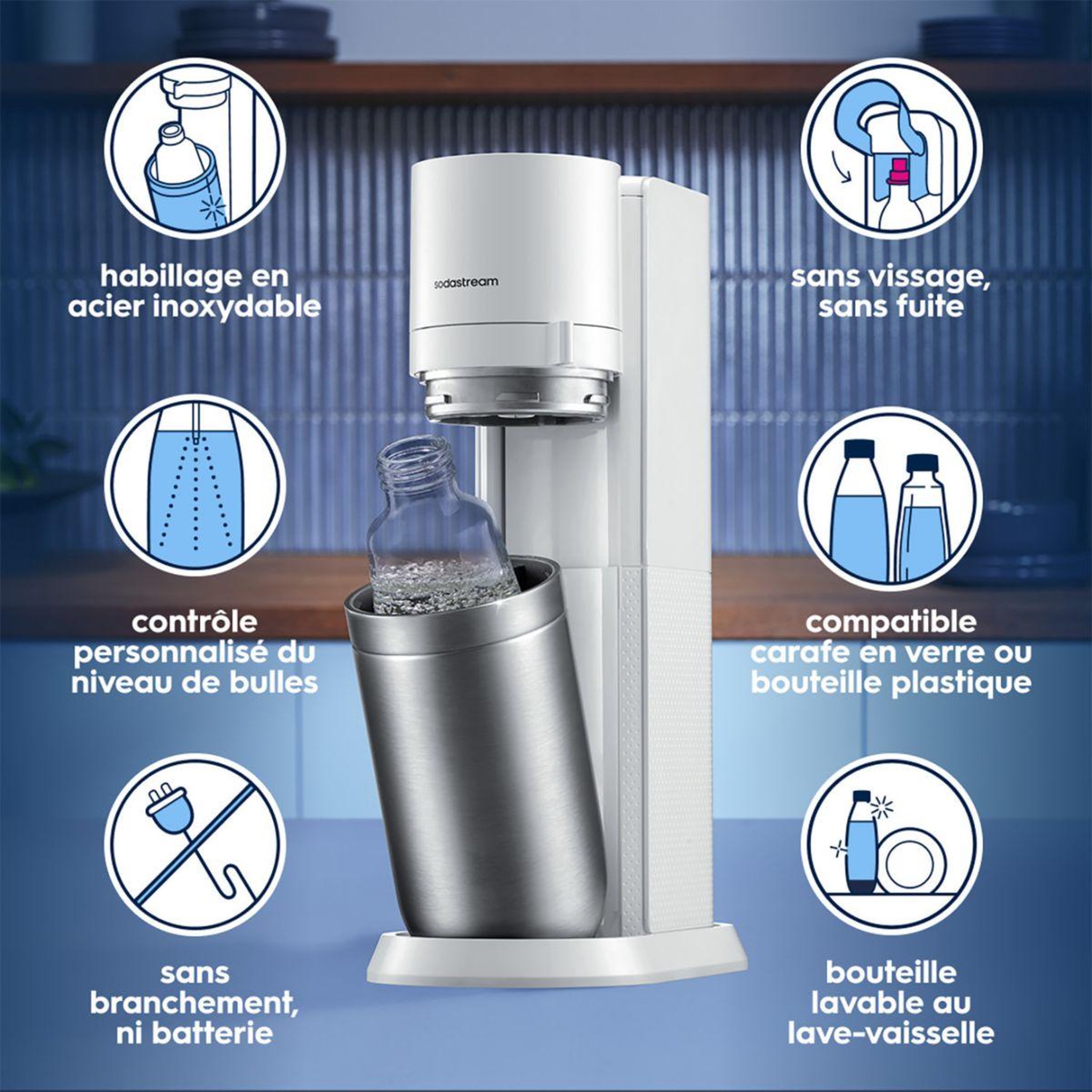 Voir la diapositive 5 : SODASTREAM Machine à soda duo blanche pack 4 bouteilles