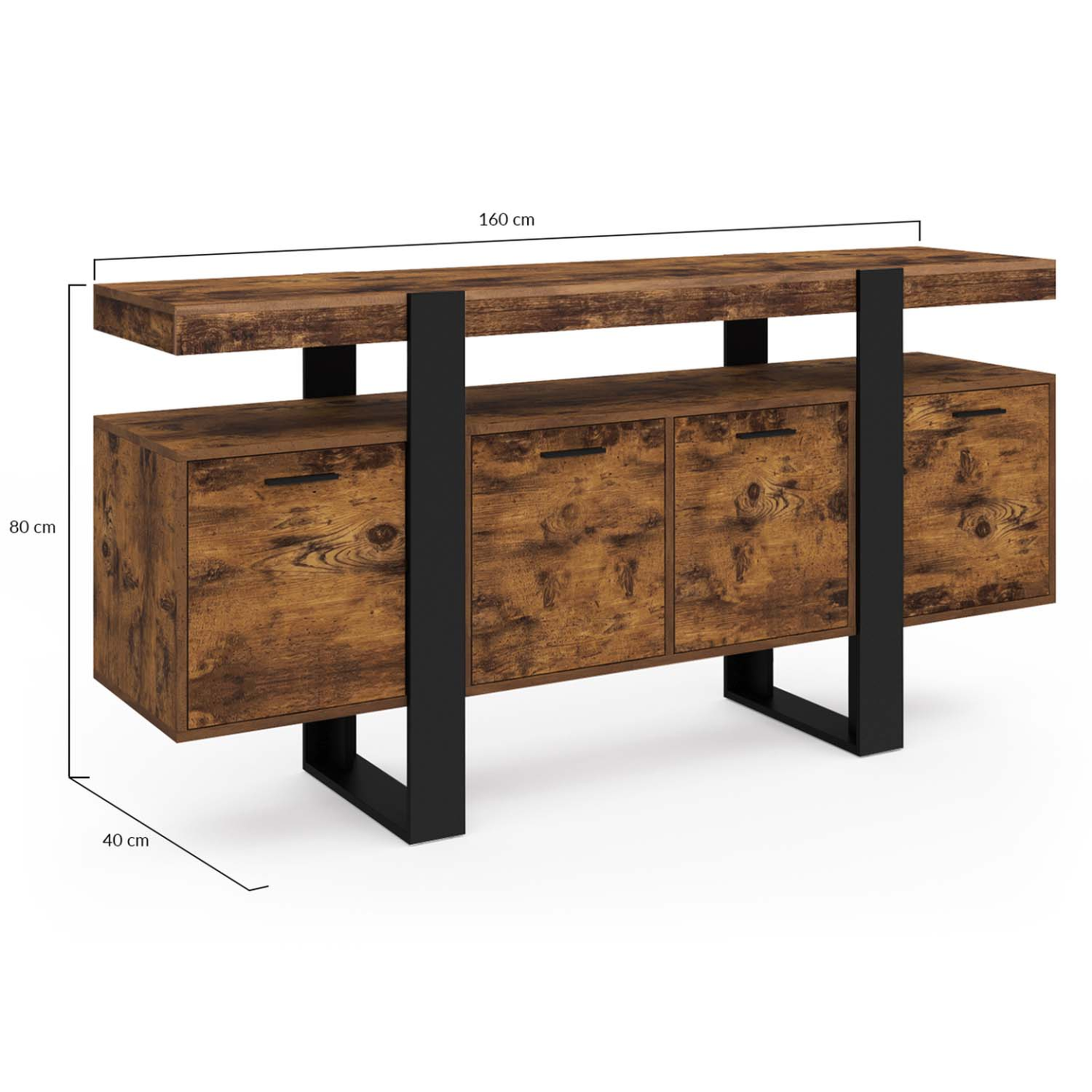 Voir la diapositive 5 : ID MARKET Buffet 160 cm phoenix xxl 4 portes bois effet vieilli et noir
