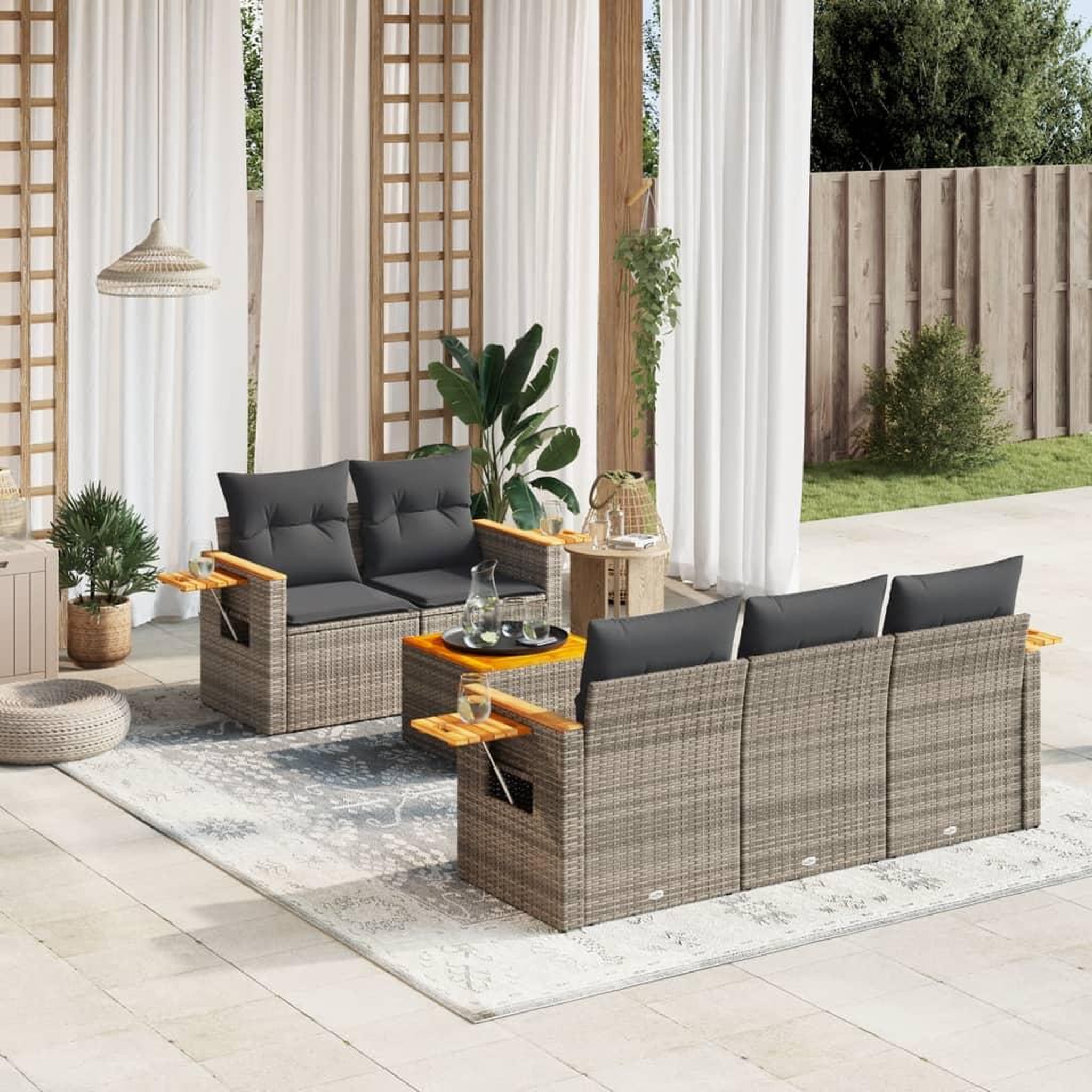 VIDAXL Salon de jardin 6 pcs avec coussins gris resine tressee