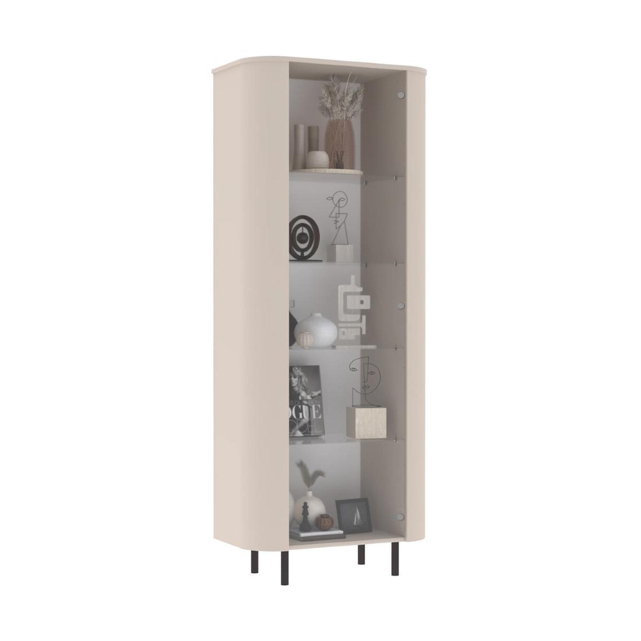 JLC KREATION Vitrine moderne 1 porte beige cachemire bord arrondi olga