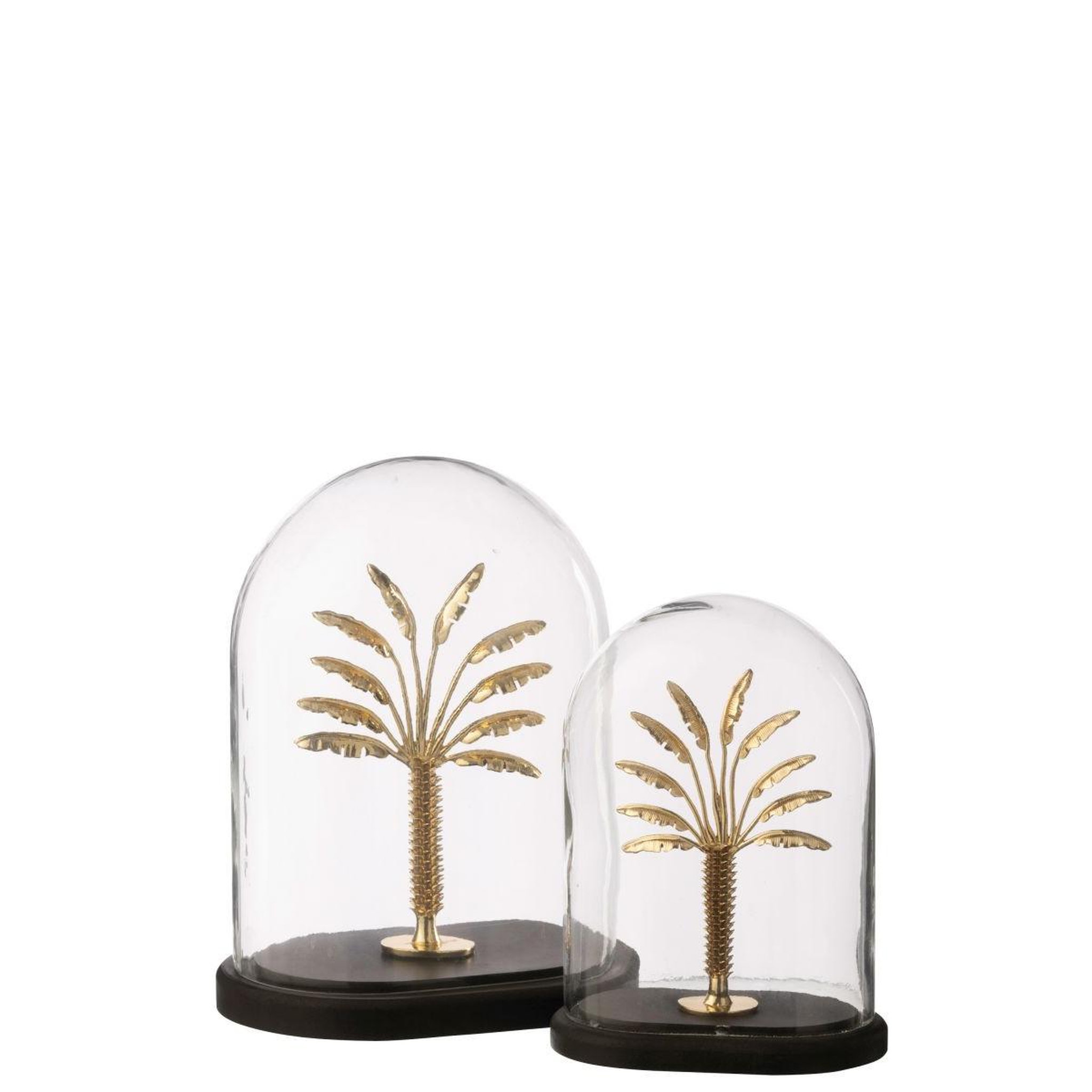 Voir la diapositive 2 : J-LINE Cloche déco en verre  palmier  22cm doré
