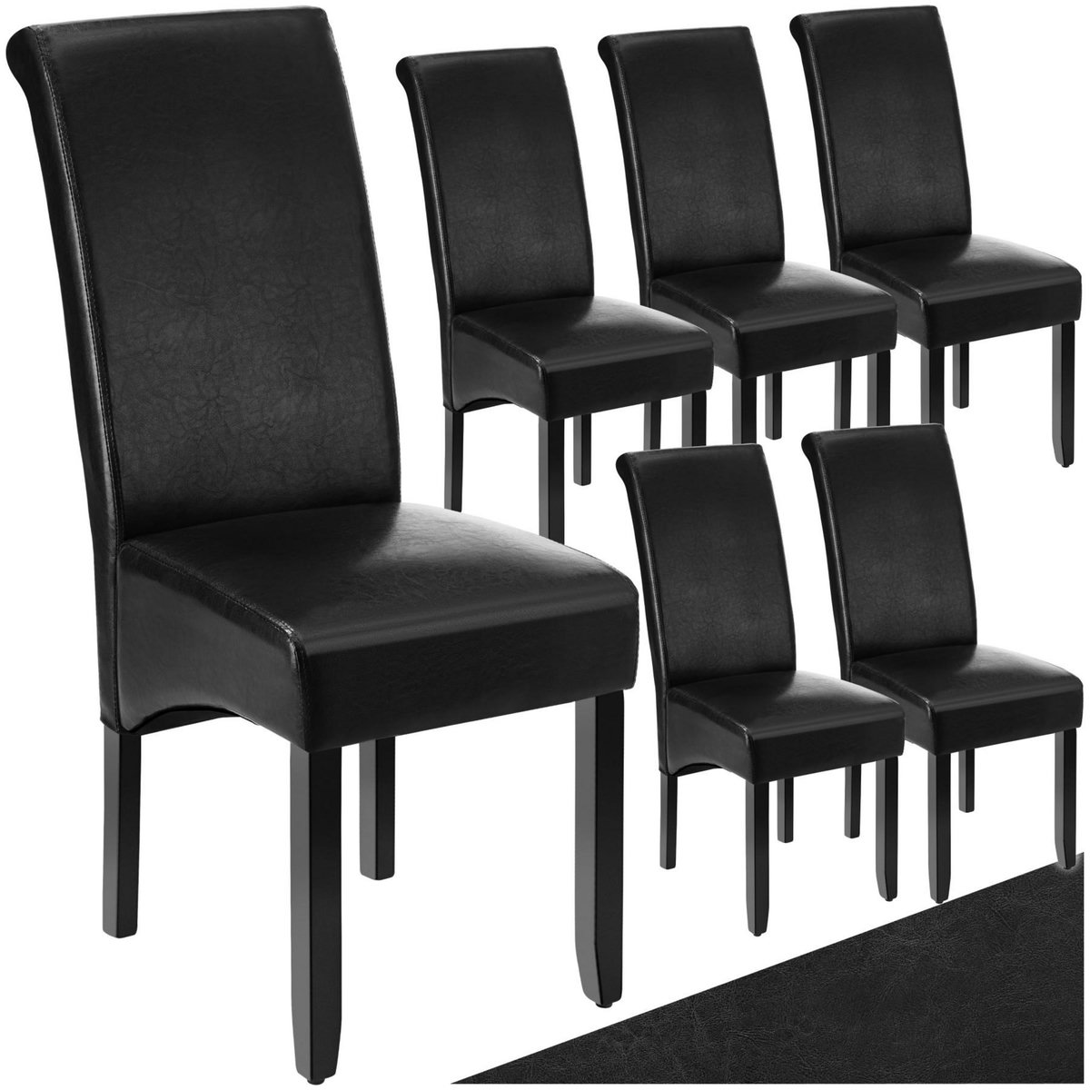tectake Chaise de salle à manger avec revêtement en cuir synthétique noir Lot de 6