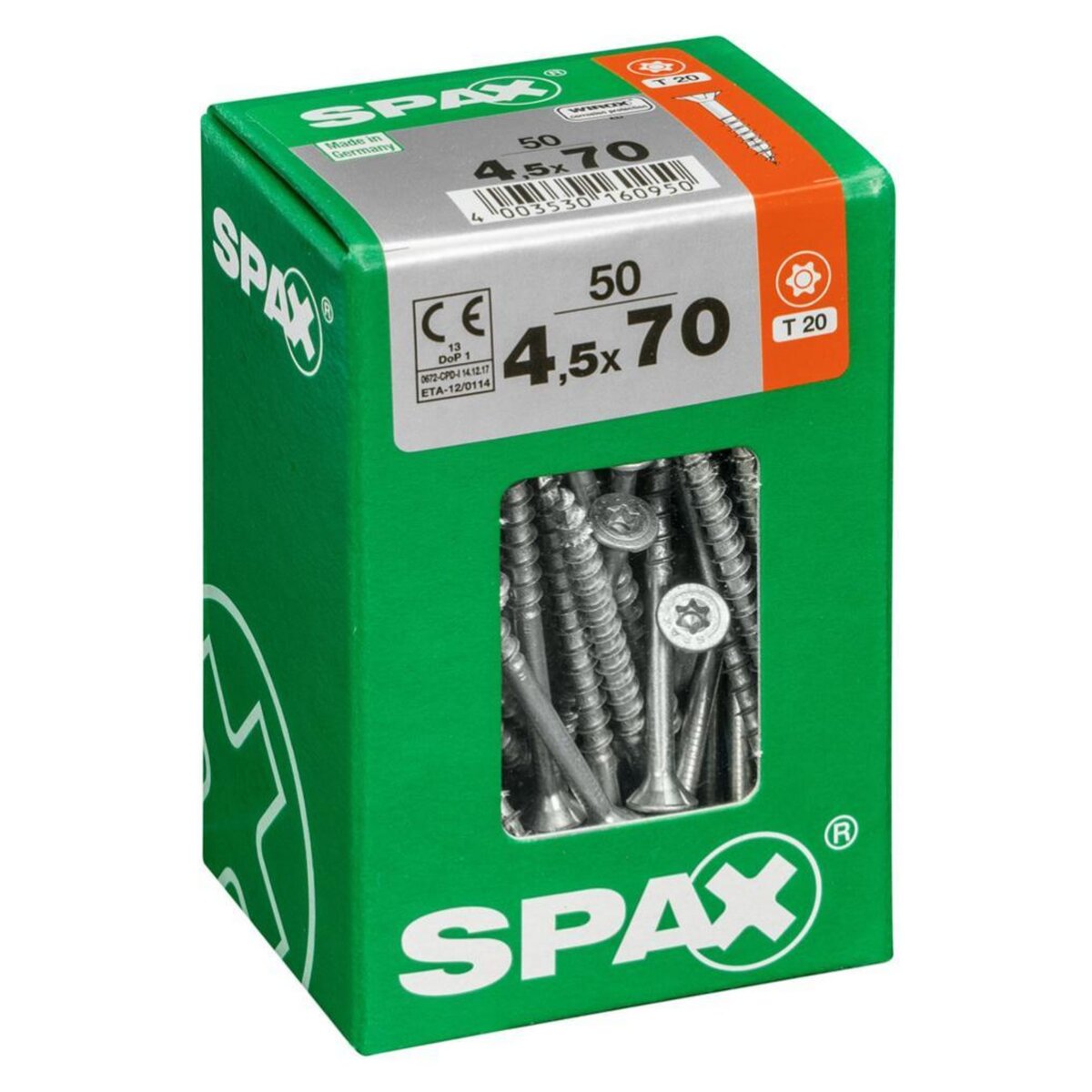 CENTRALE BRICO Lot de 50 vis acier tête fraisée torx SPAX, Diam.4.5 mm x L.70 mm