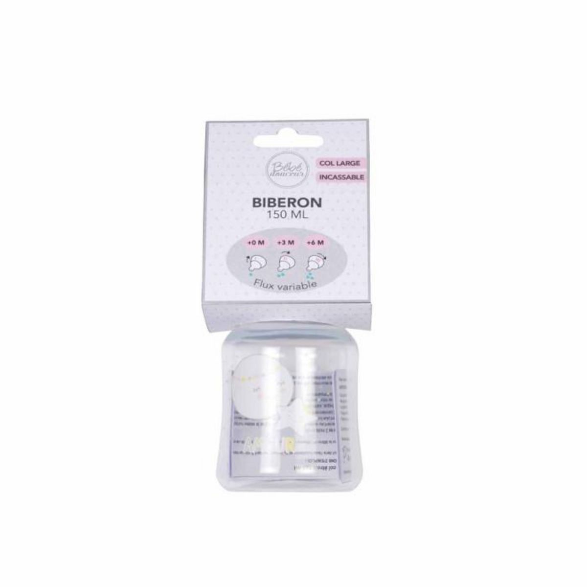 Paris Prix Biberon Col Large  Lune  150ml Gris