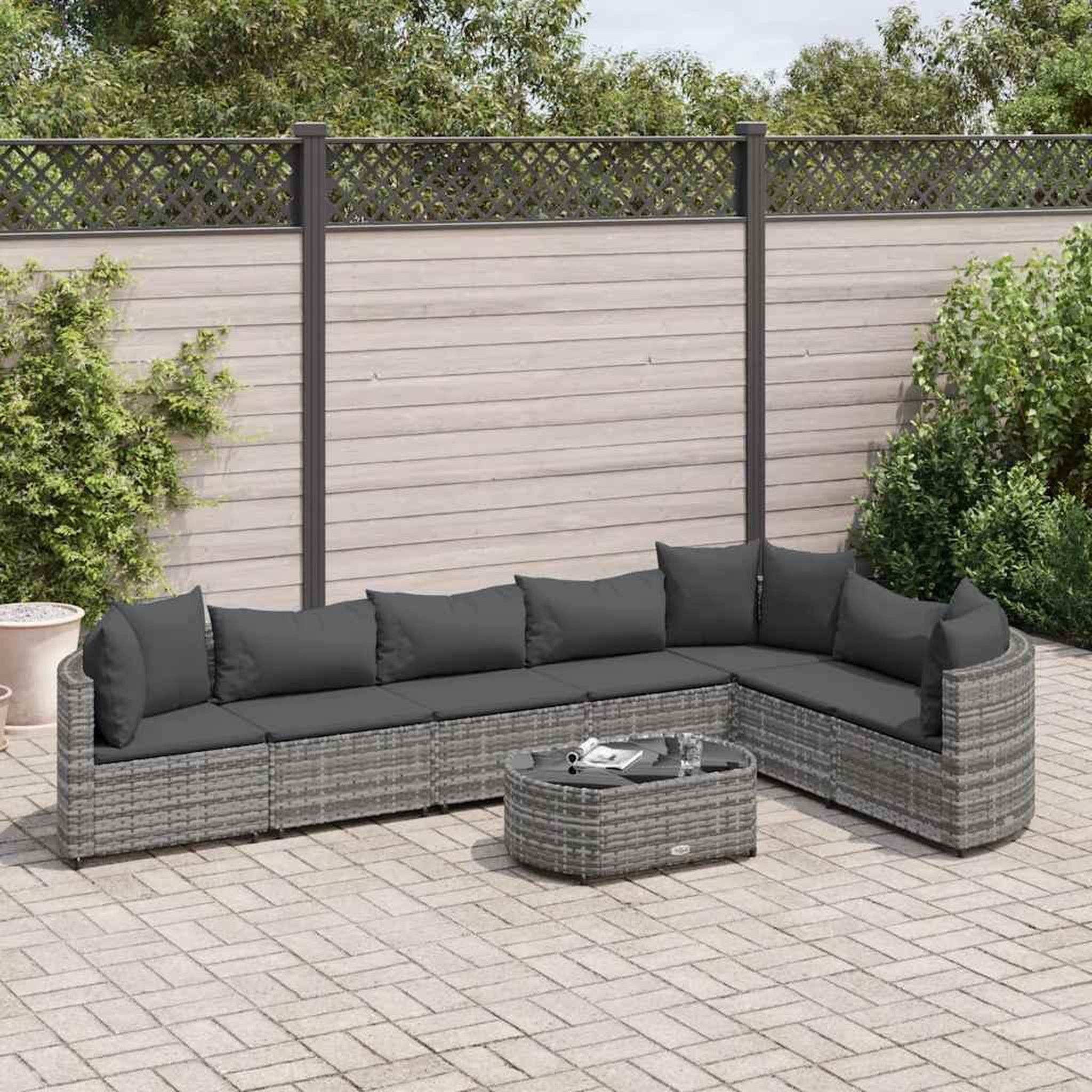 VIDAXL Salon de jardin 8 pcs avec coussins gris resine tressee