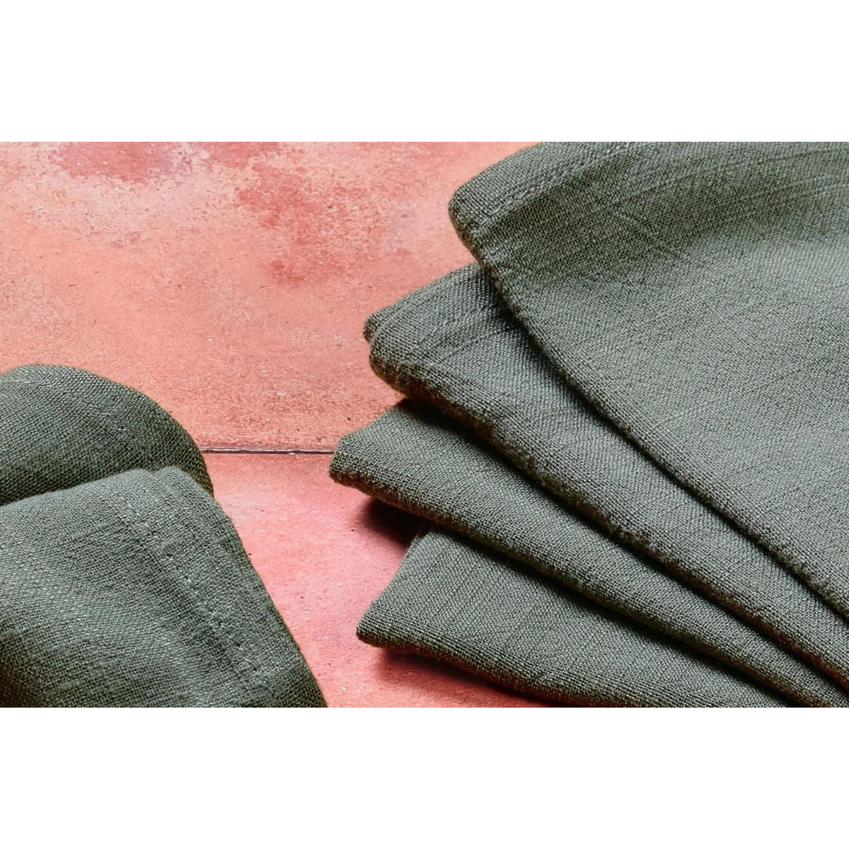 BJORN Serviette de table - 6 pièces - Lin et coton vert sapin