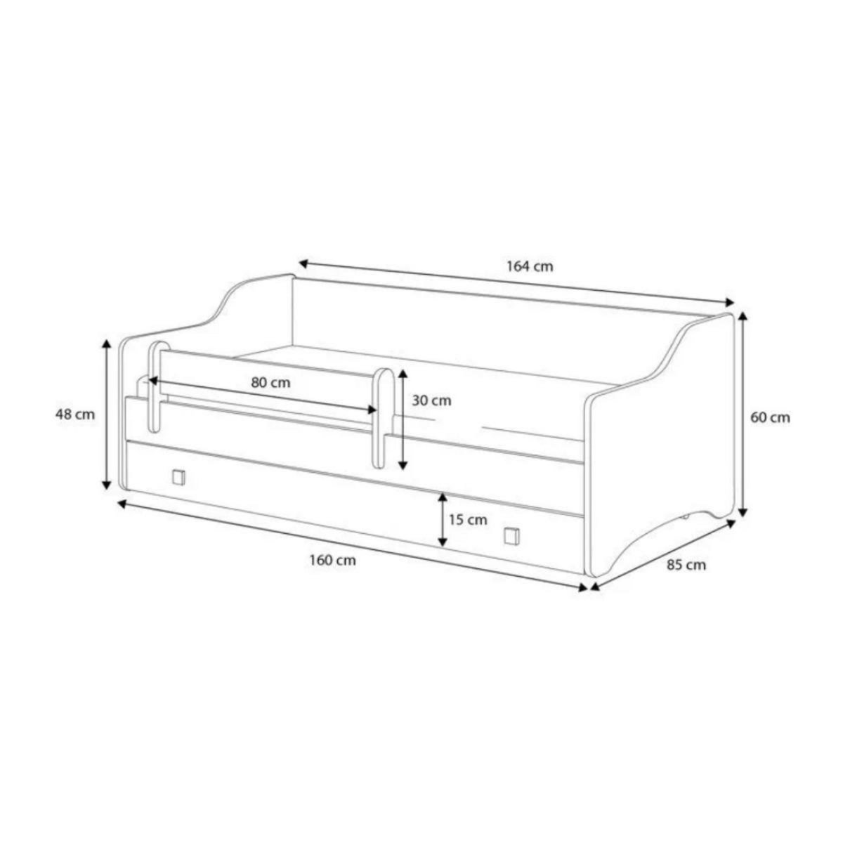 KOBI Lit Enfant Eryk 160x80 cm Gris - Lit Bébé Élégant et Sécurisé
