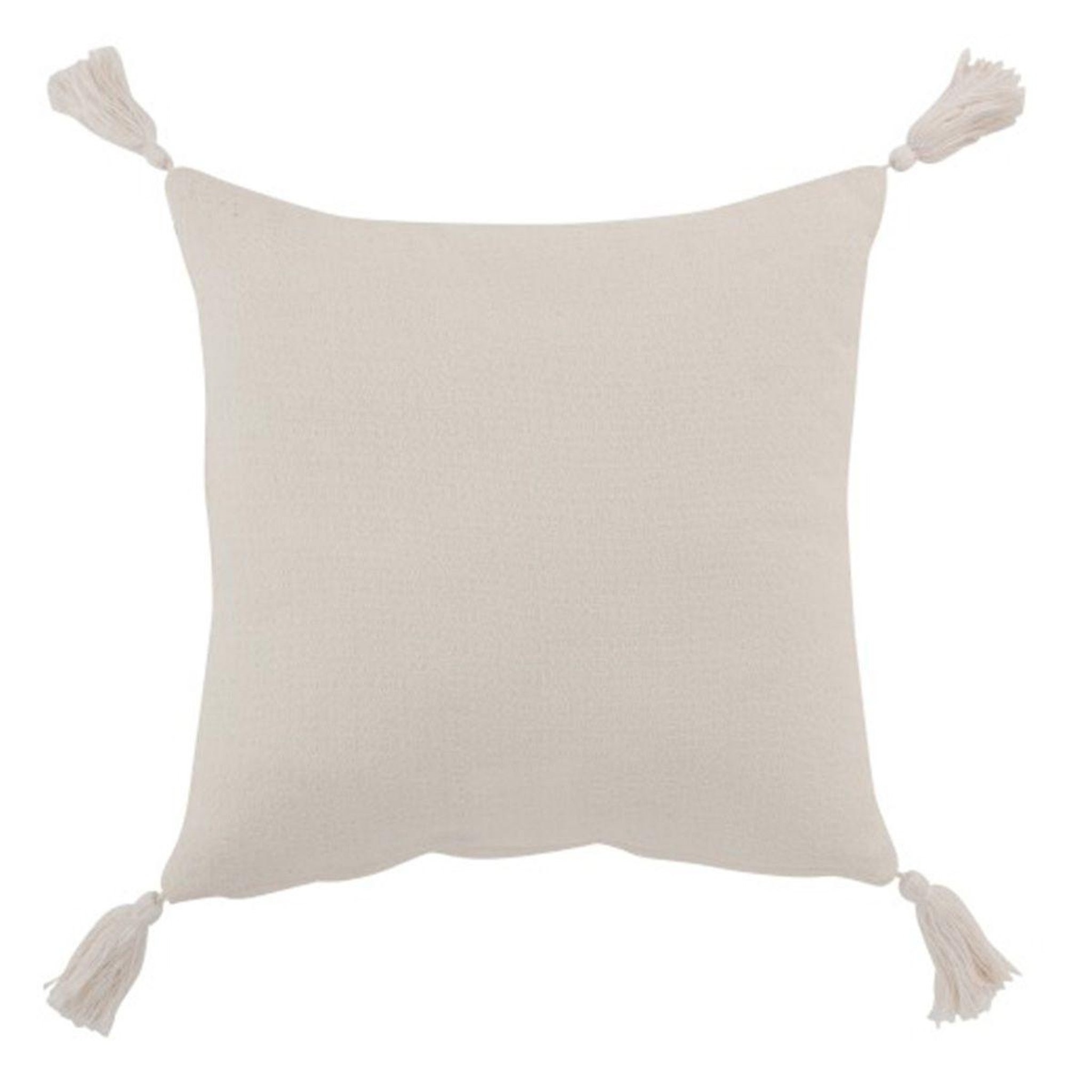 Voir la diapositive 2 : J-LINE Coussin déco pompons  bord floches  45x45cm blanc