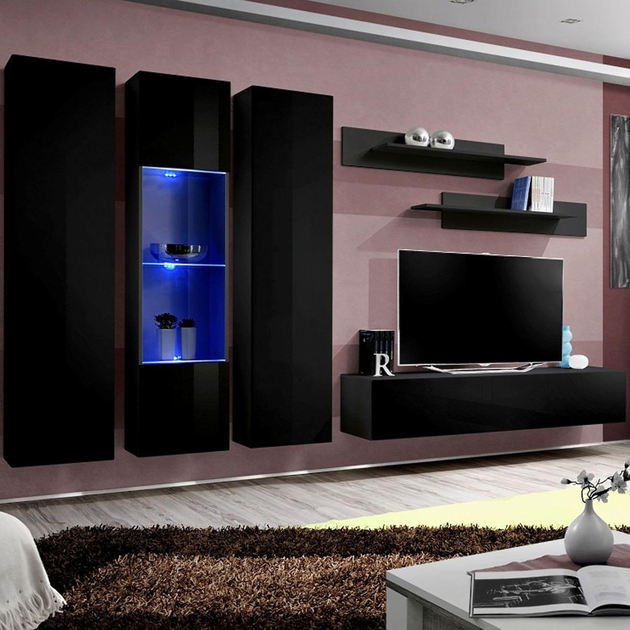 Paris Prix Ensemble meuble tv mural  fly c5  310cm noir